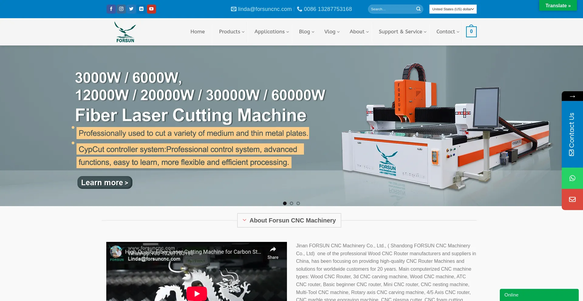 Website screenshot of Forsuncnc.com