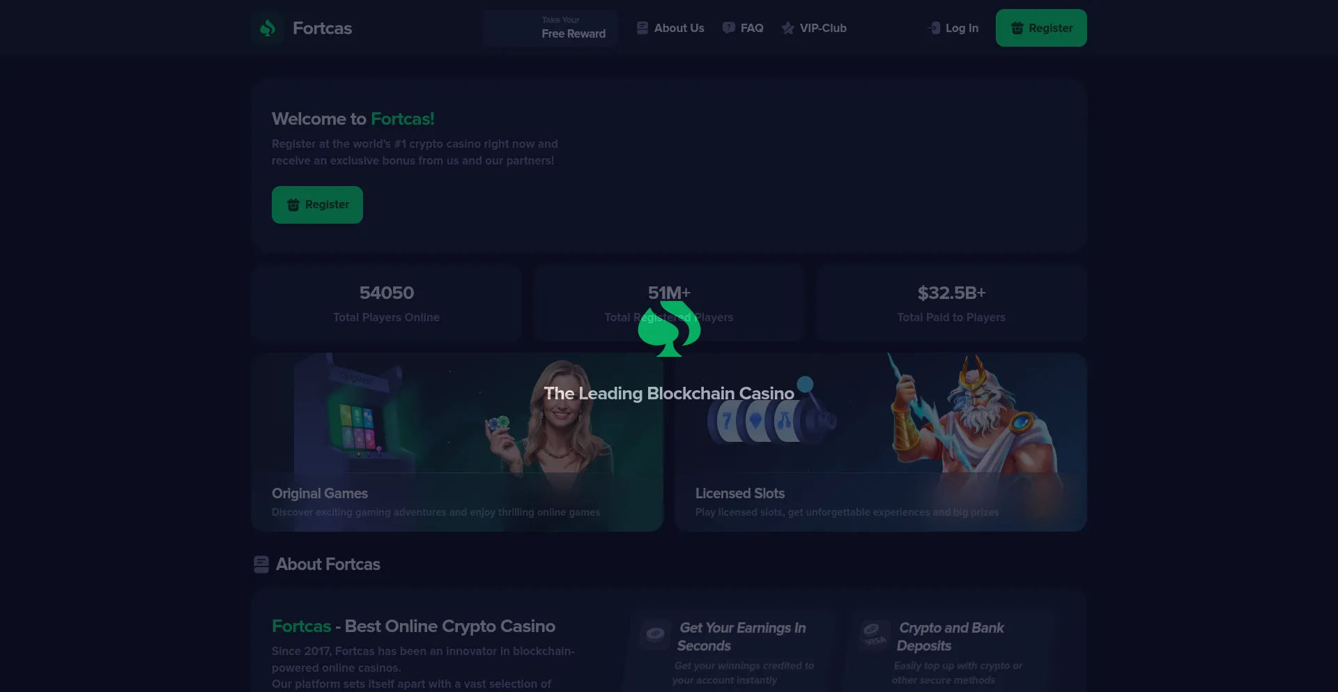 Website screenshot of Fortcas.com
