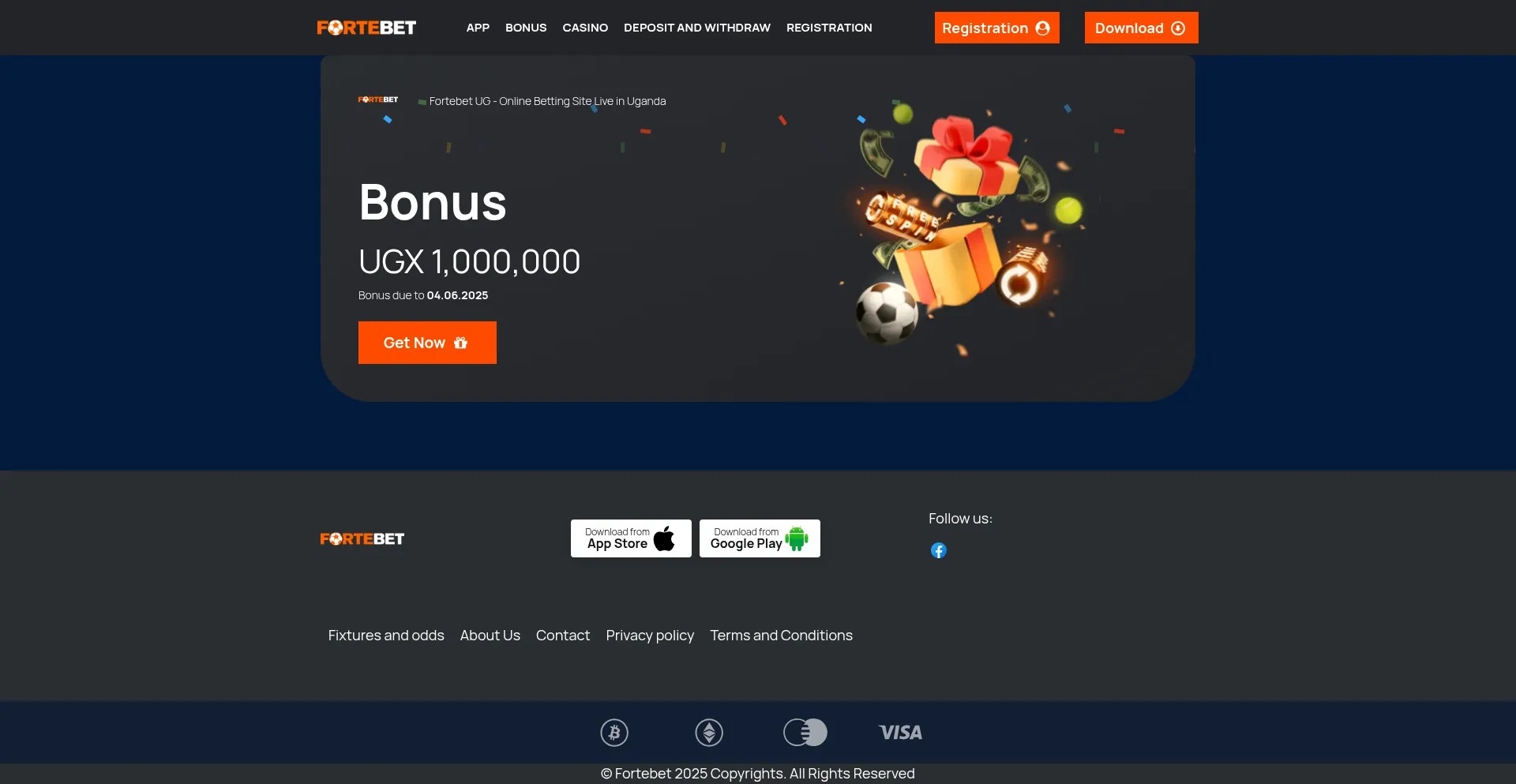Website screenshot of Fortebets.ug