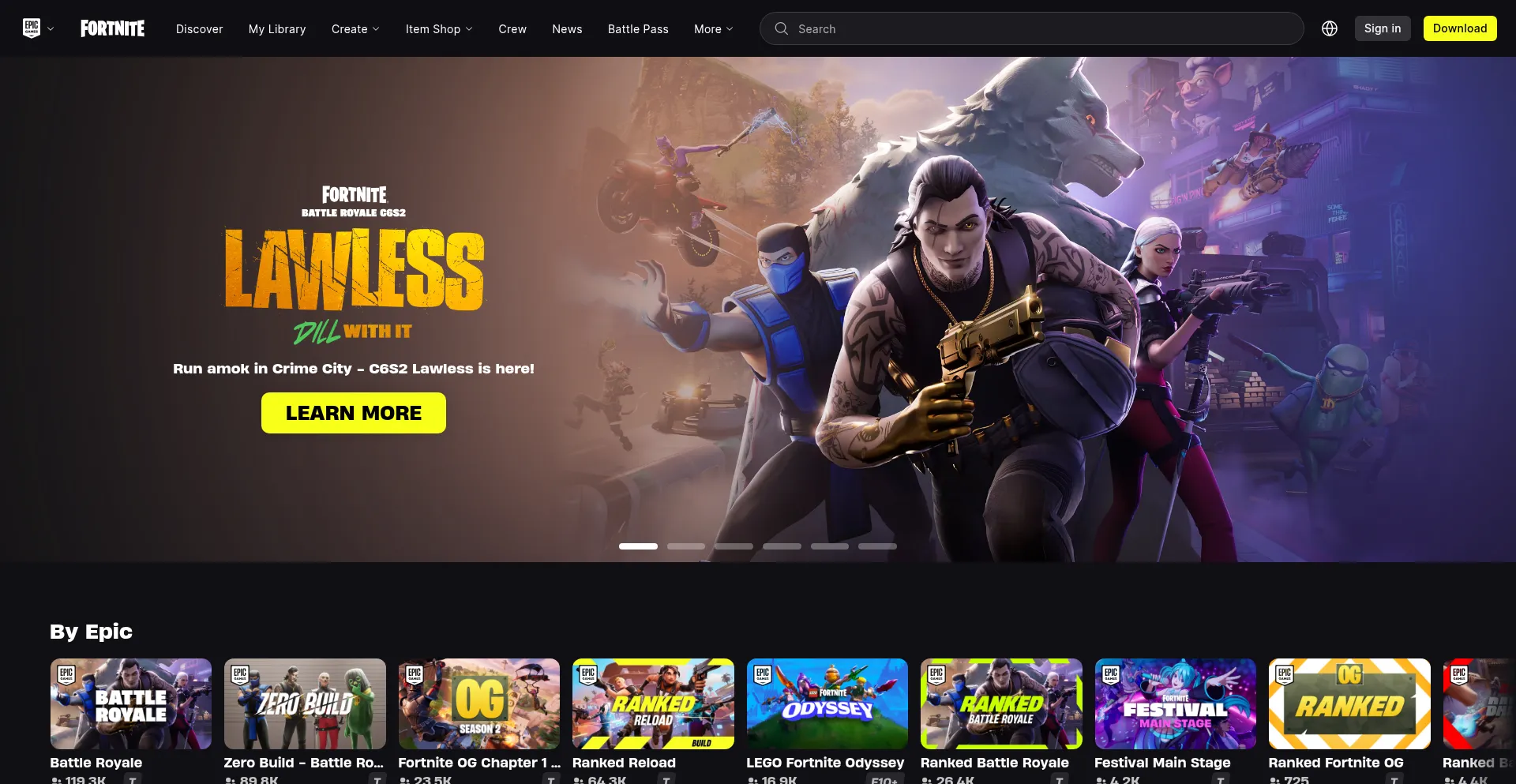 Website screenshot of Fortnite.com