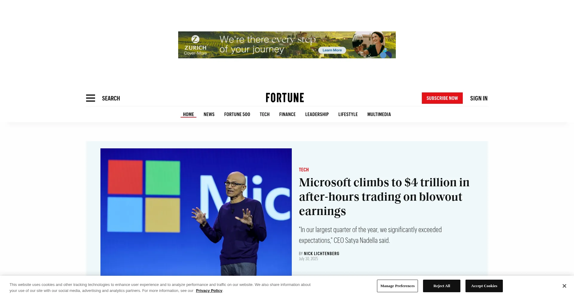 Website screenshot of Fortune.com