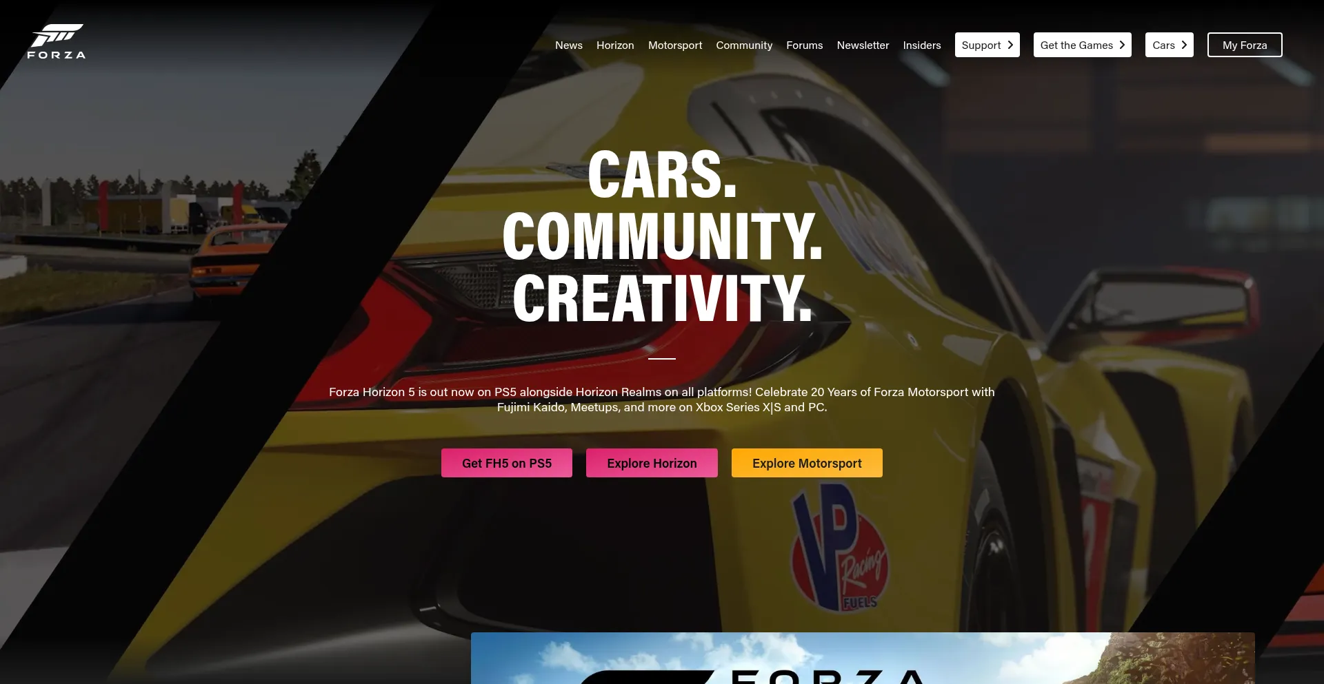 Website screenshot of Forza.net