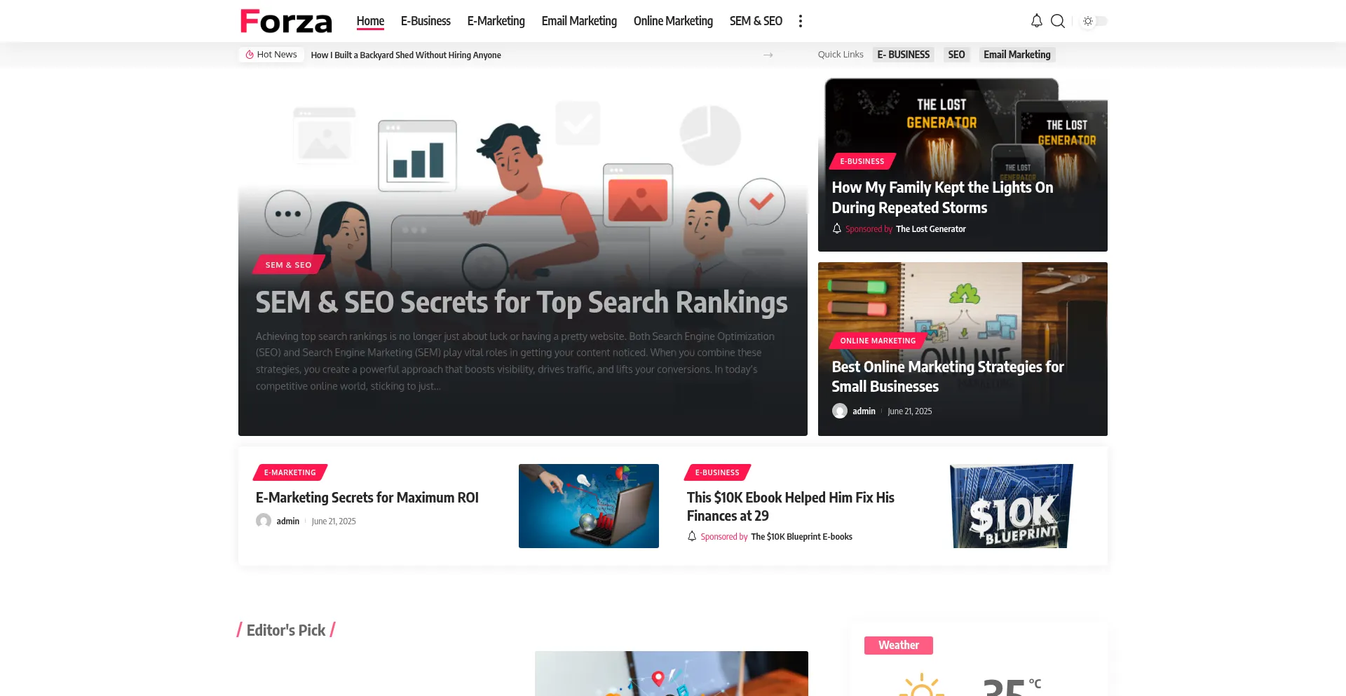 Website screenshot of Forzanews.com