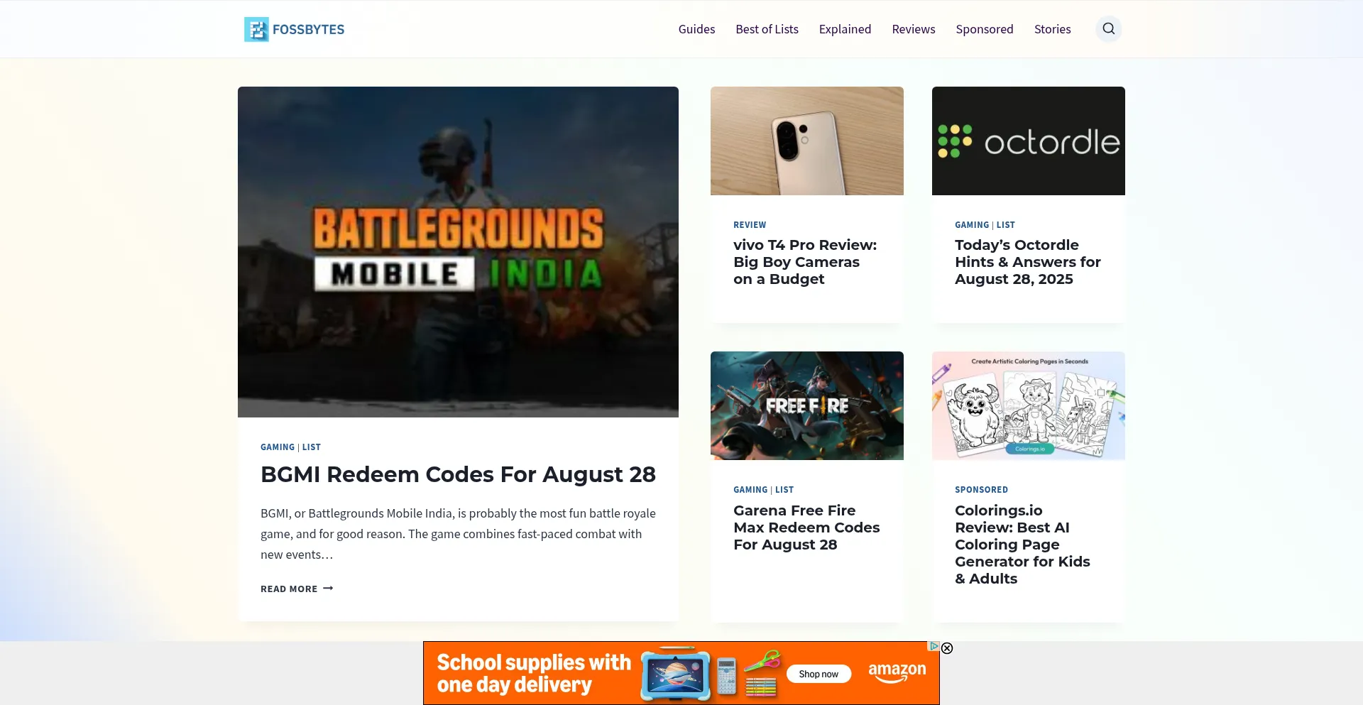 Website screenshot of Fossbytes.com
