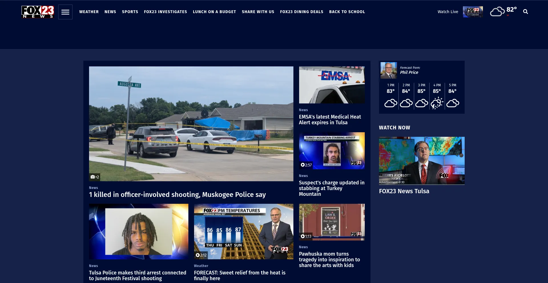 Website screenshot of Fox23.com