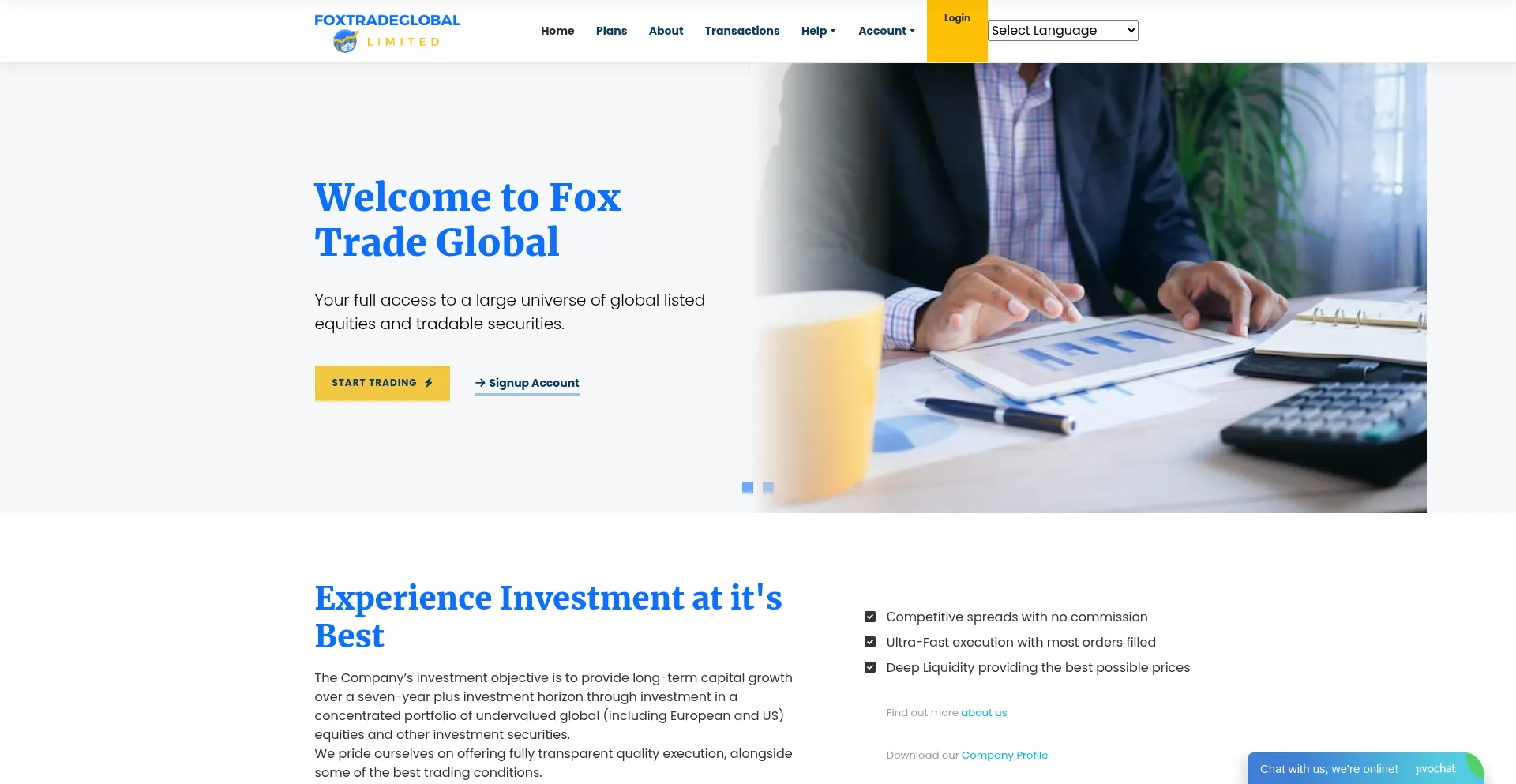Website screenshot of Foxtradeglobal.com