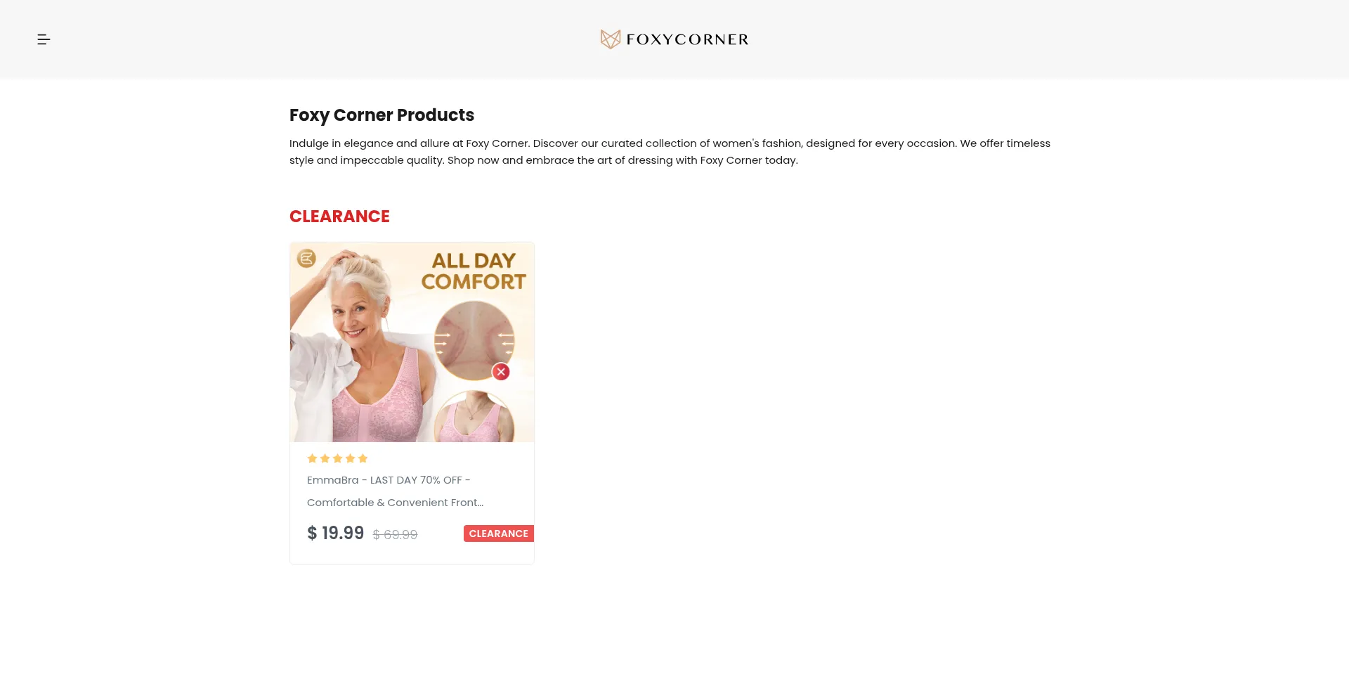 Website screenshot of Foxycorner.com