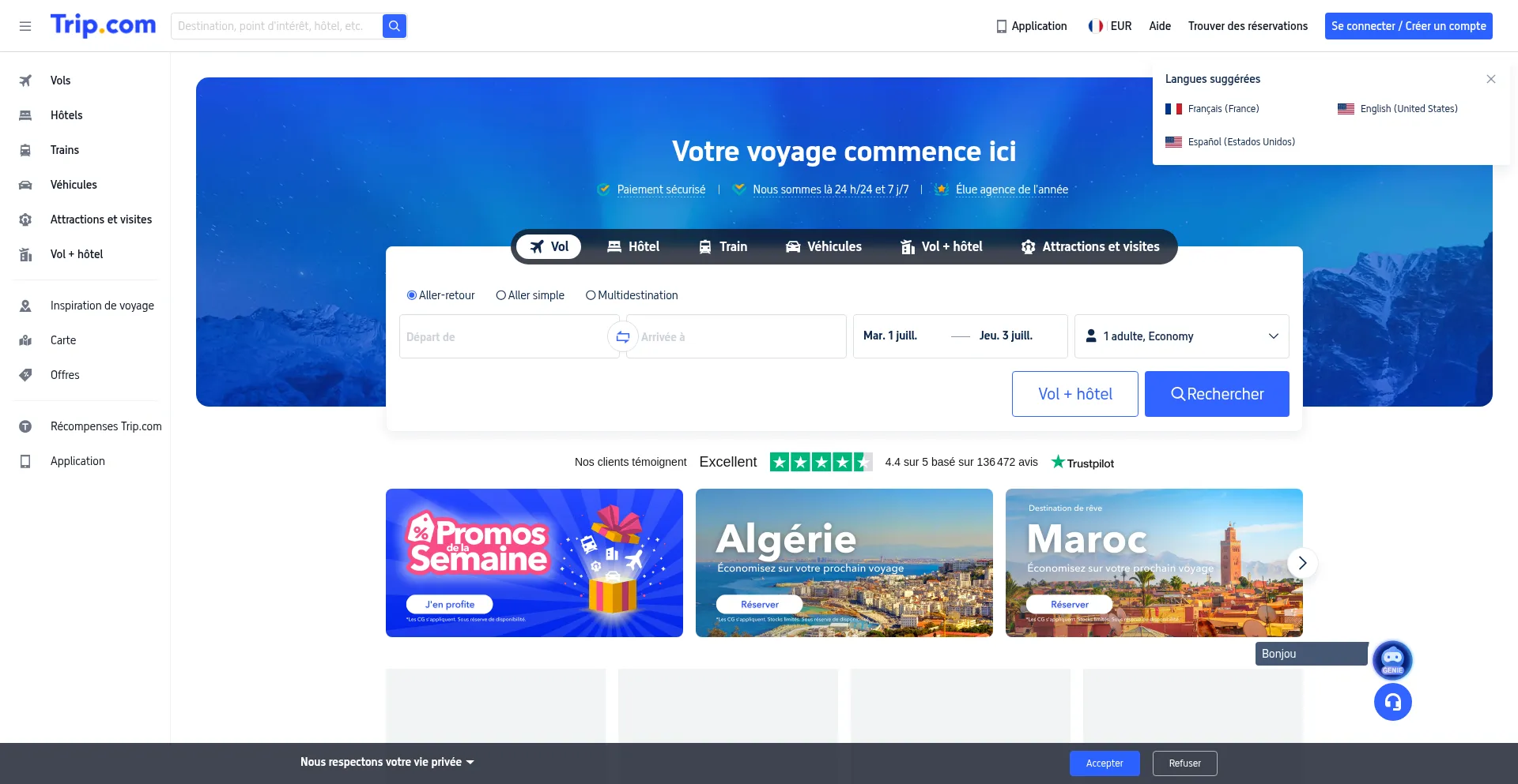 Website screenshot of Fr.trip.com