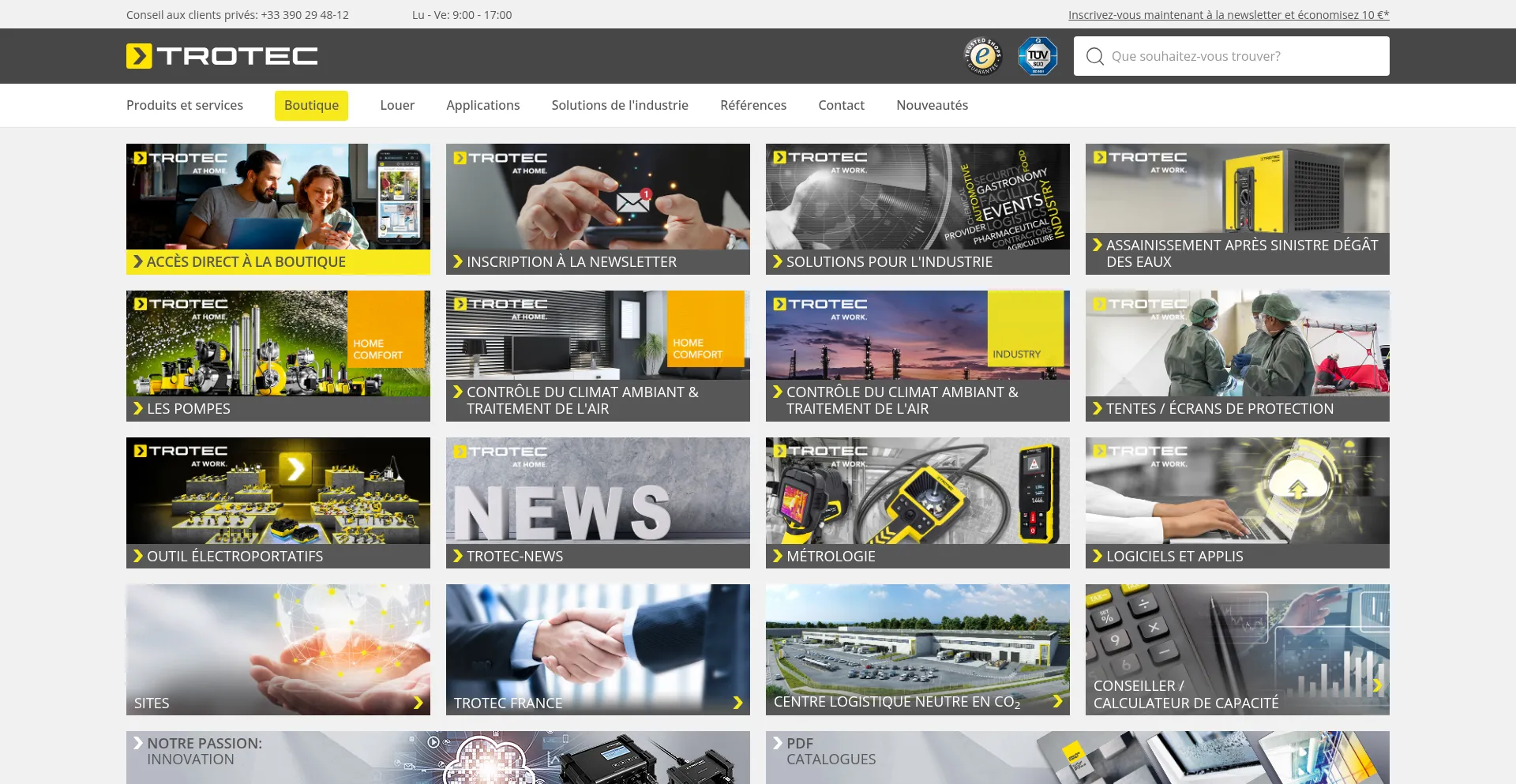 Website screenshot of Fr.trotec.com