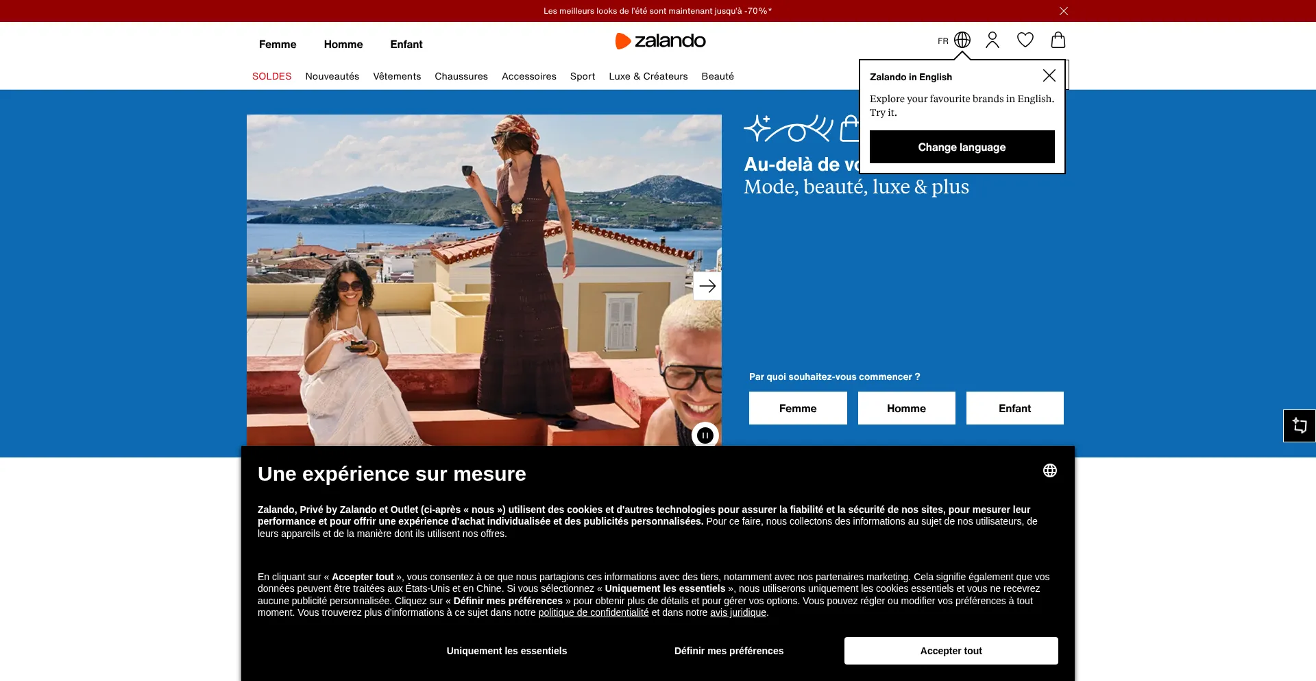 Website screenshot of Fr.zalando.be