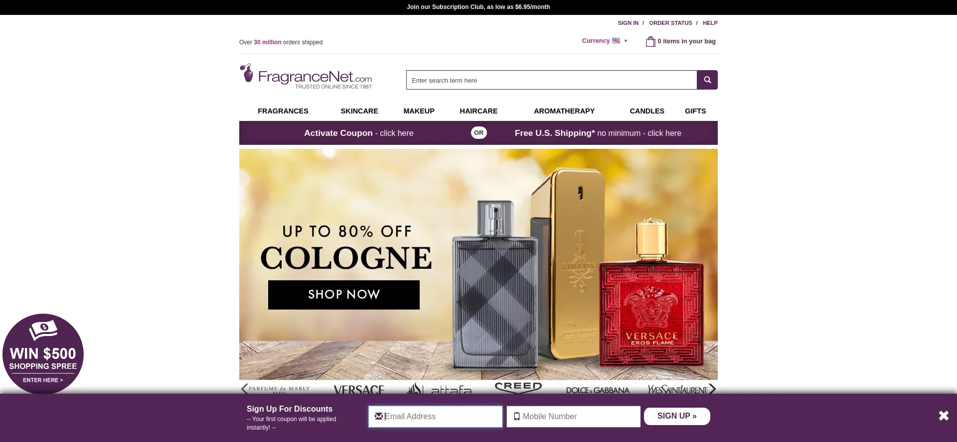 Website screenshot of Fragrancenet.com