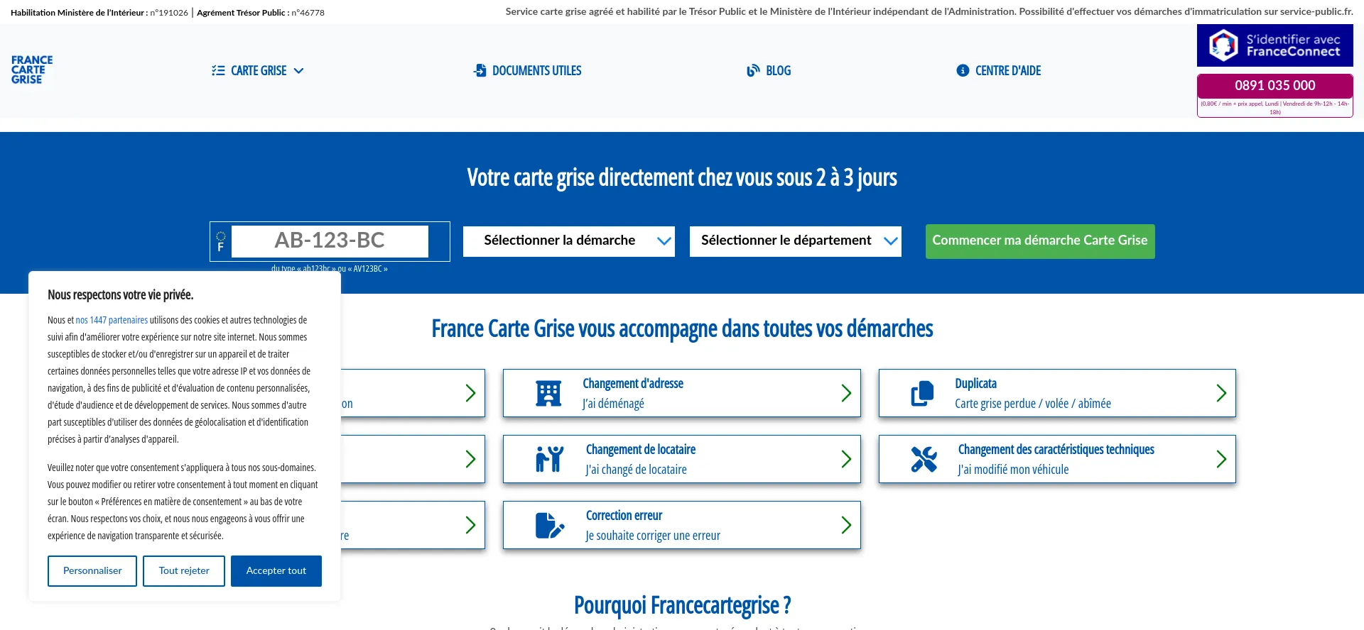 Website screenshot of Francecartegrise.net