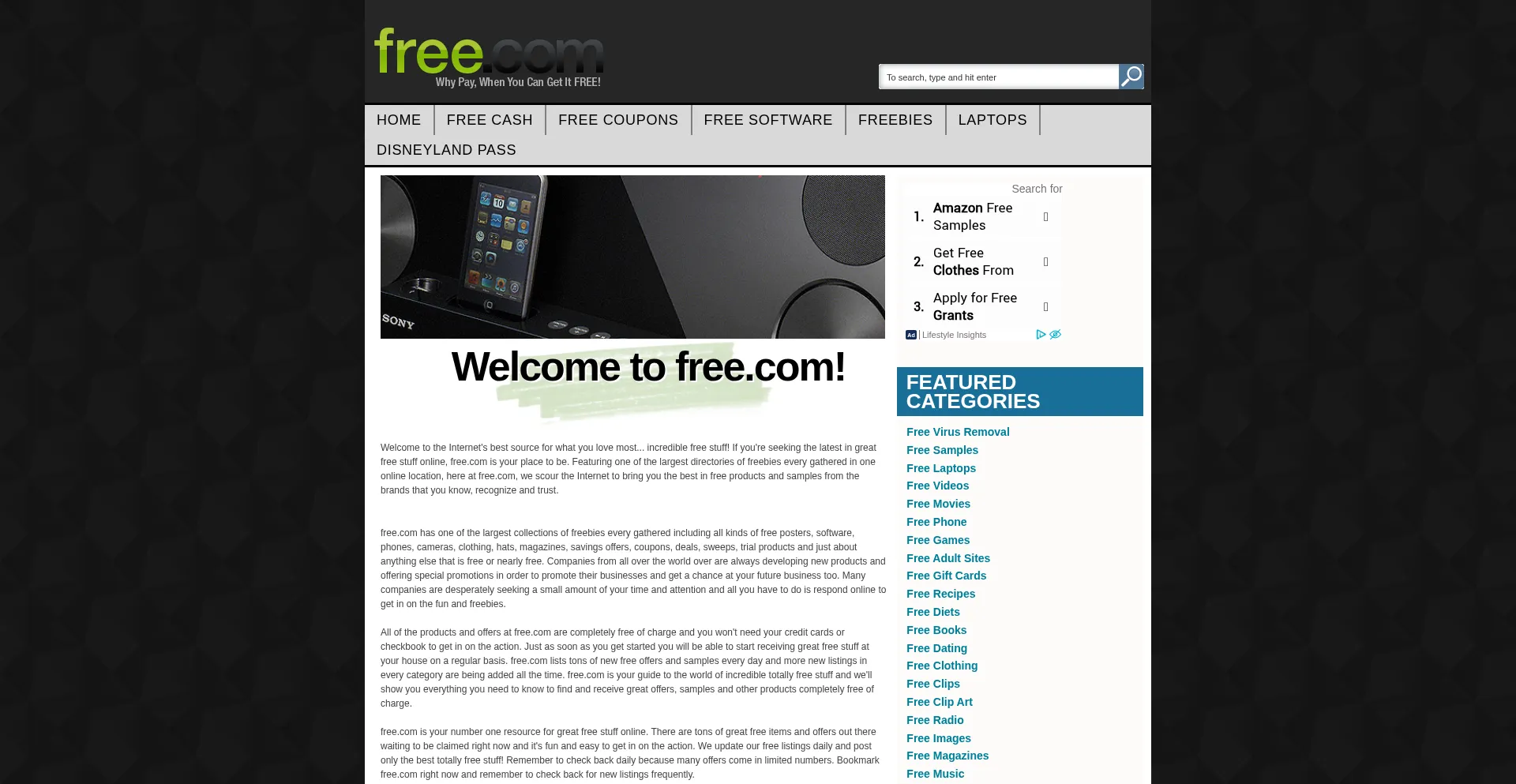 Website screenshot of Free.com