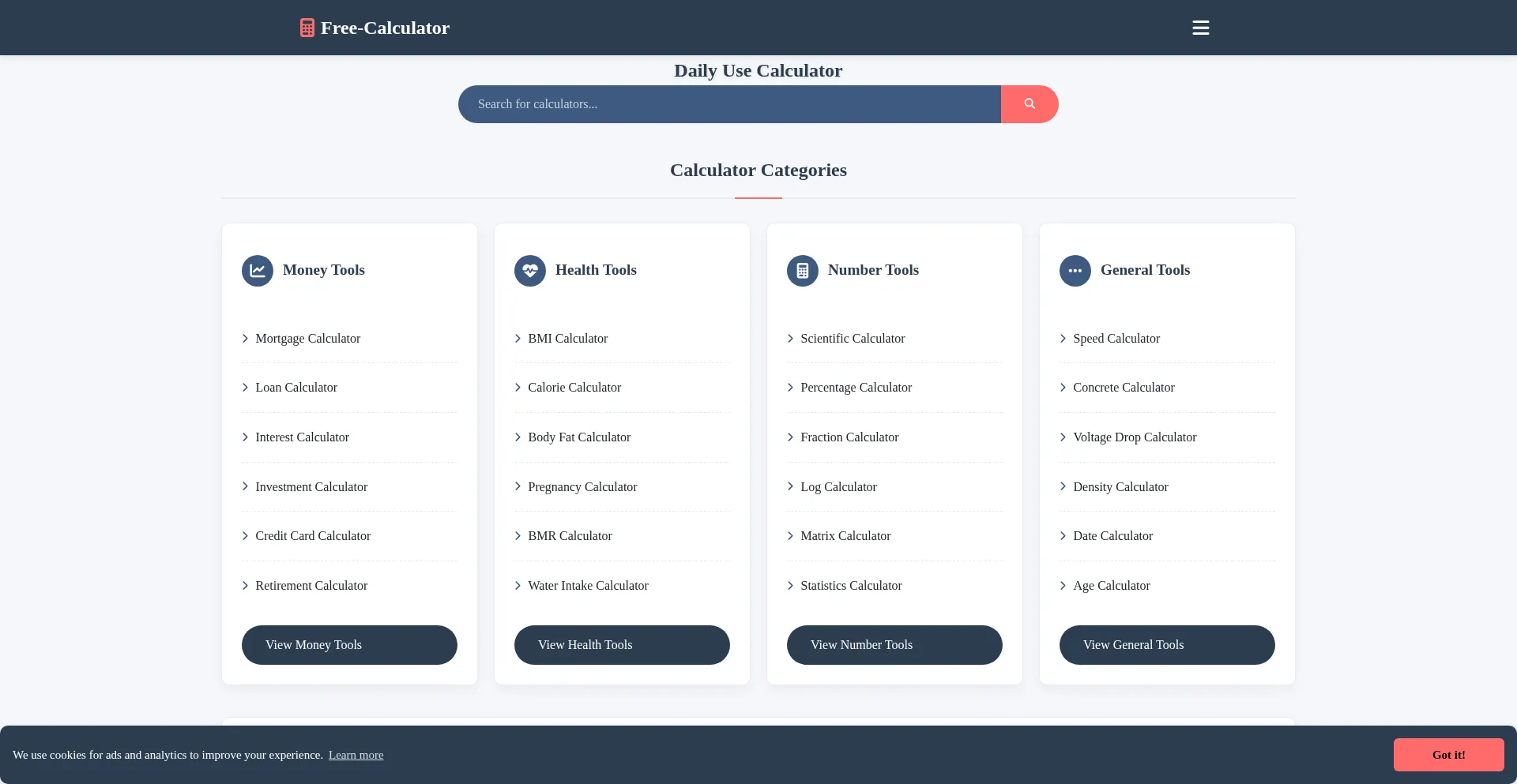 Website screenshot of Free-calculator.org