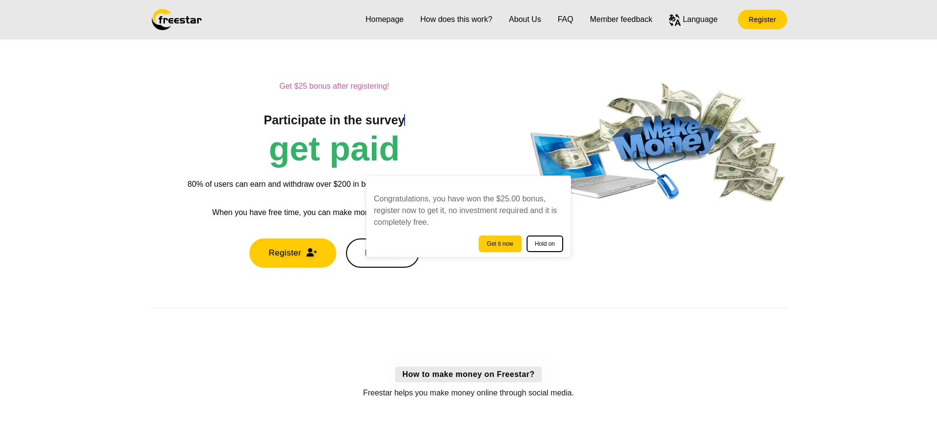 Website screenshot of Freebgrstar.top