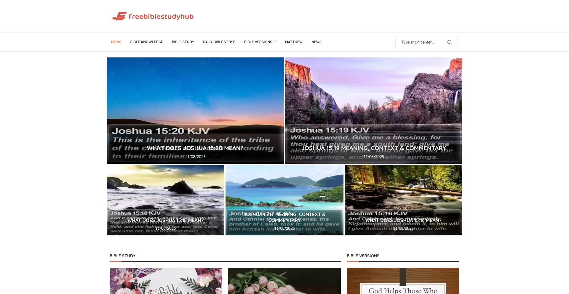 Website screenshot of Freebiblestudyhub.com