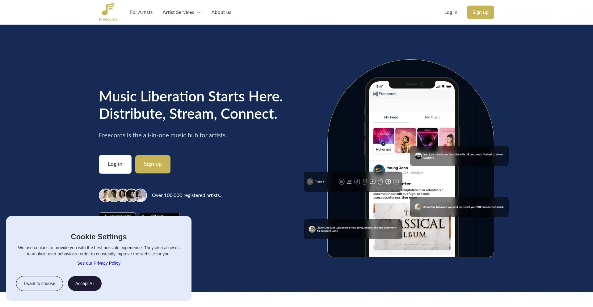 Website screenshot of Freecords.com