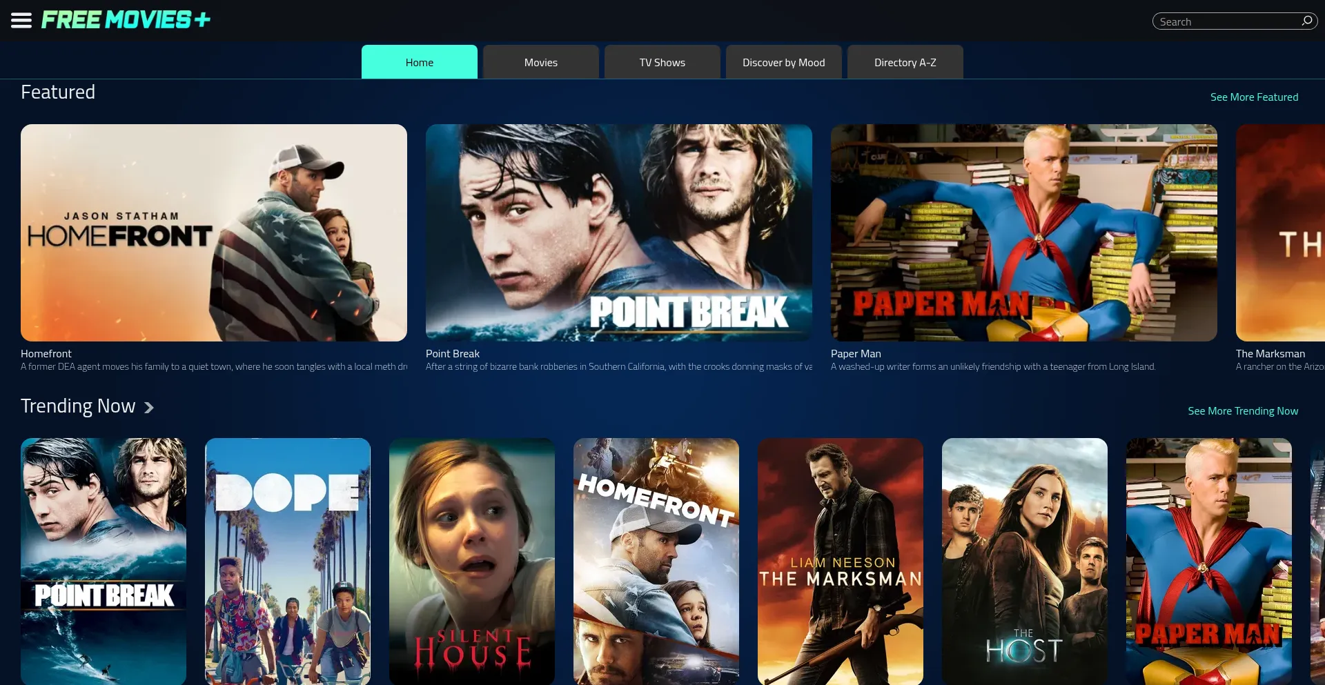 Website screenshot of Freemoviesplus.com