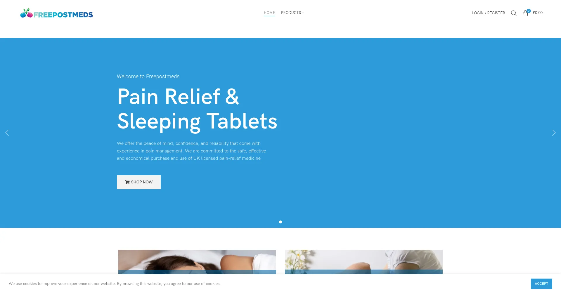 Website screenshot of Freepostmeds.com