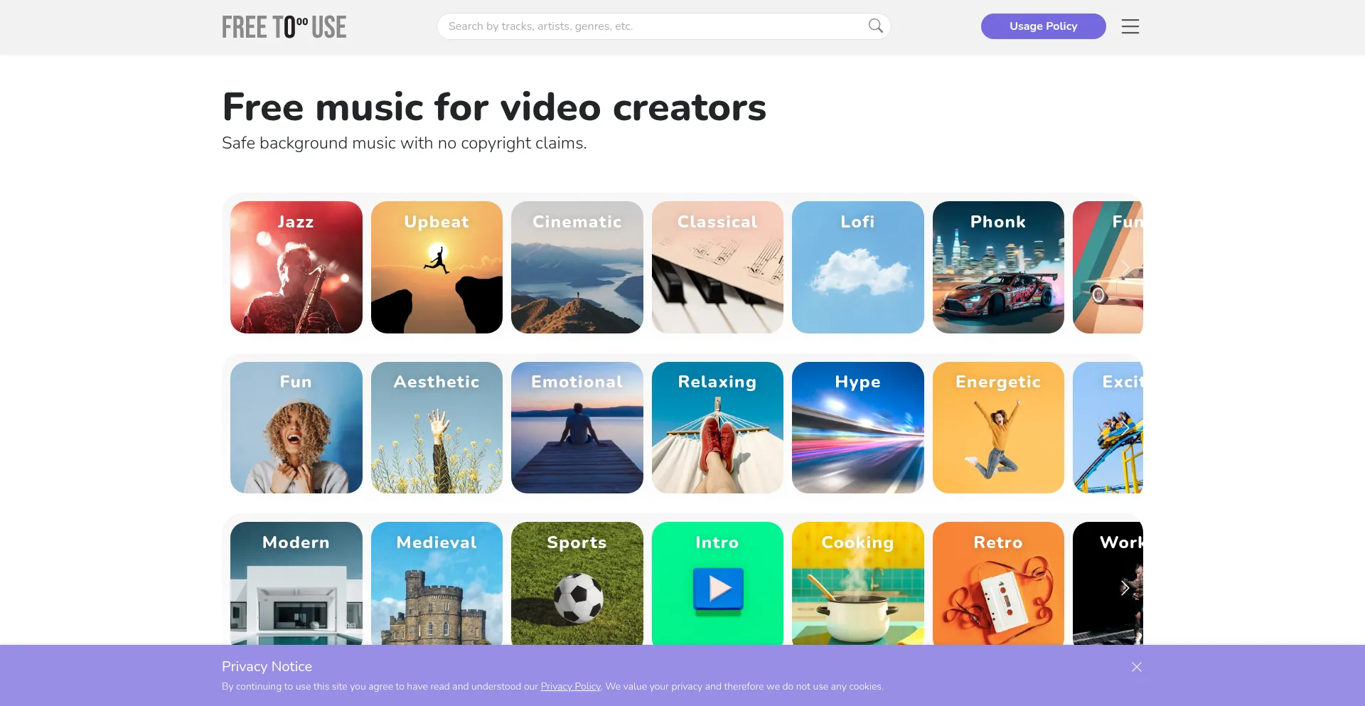 Website screenshot of Freetouse.com