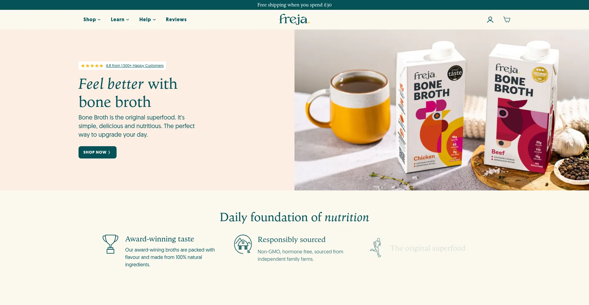 Website screenshot of Frejafoods.com