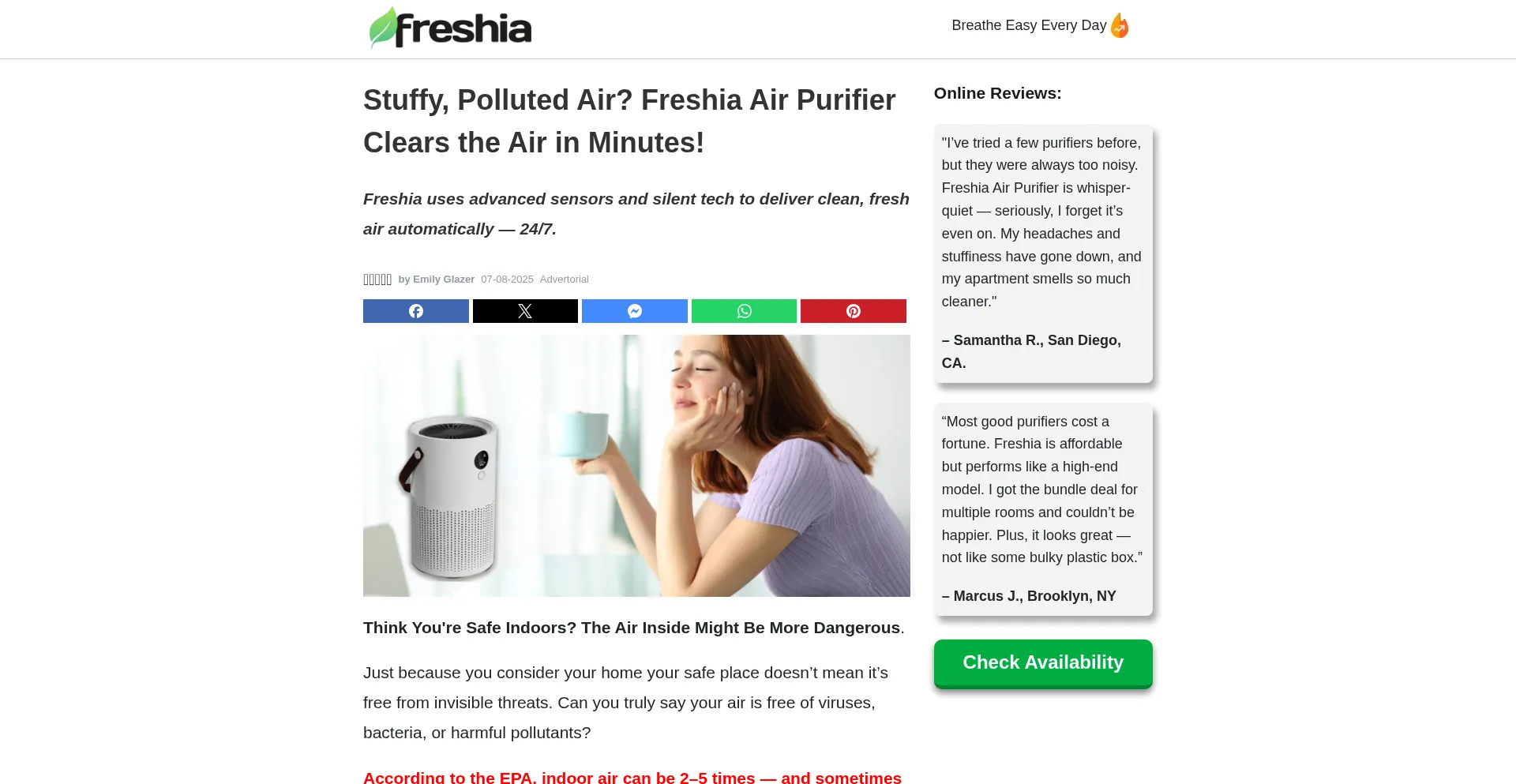 Website screenshot of Freshiaairpurifiers.com