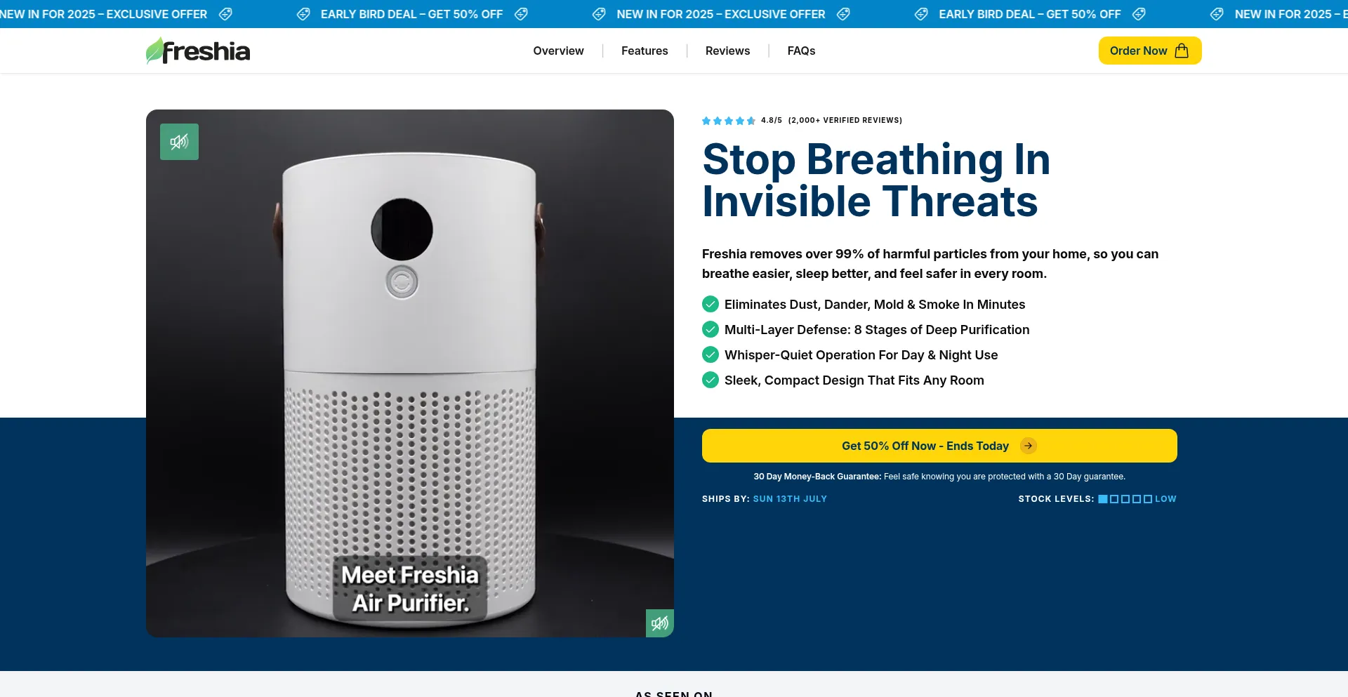 Website screenshot of Freshiahome.com