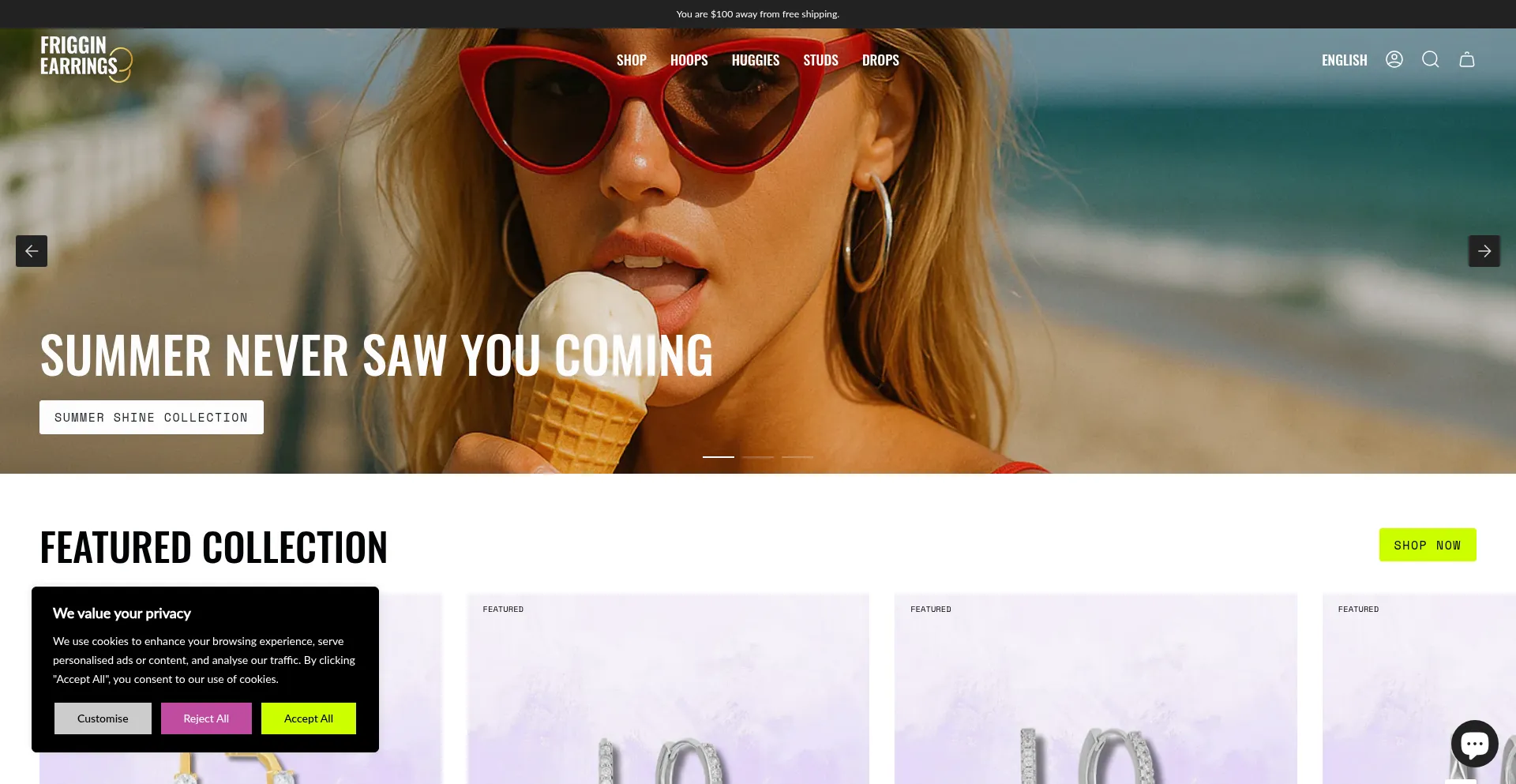 Website screenshot of Frigginearrings.com