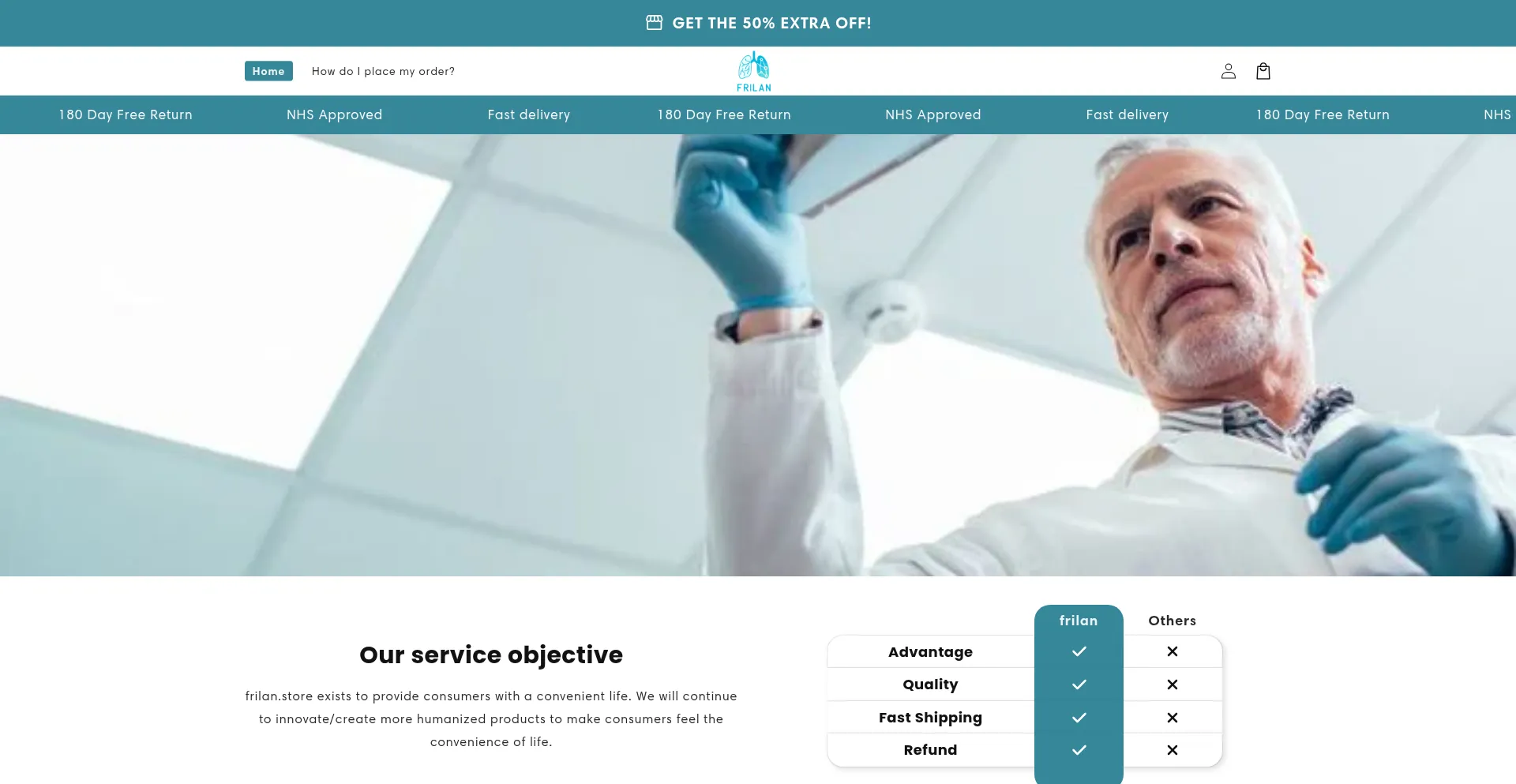 Website screenshot of Frilan.store