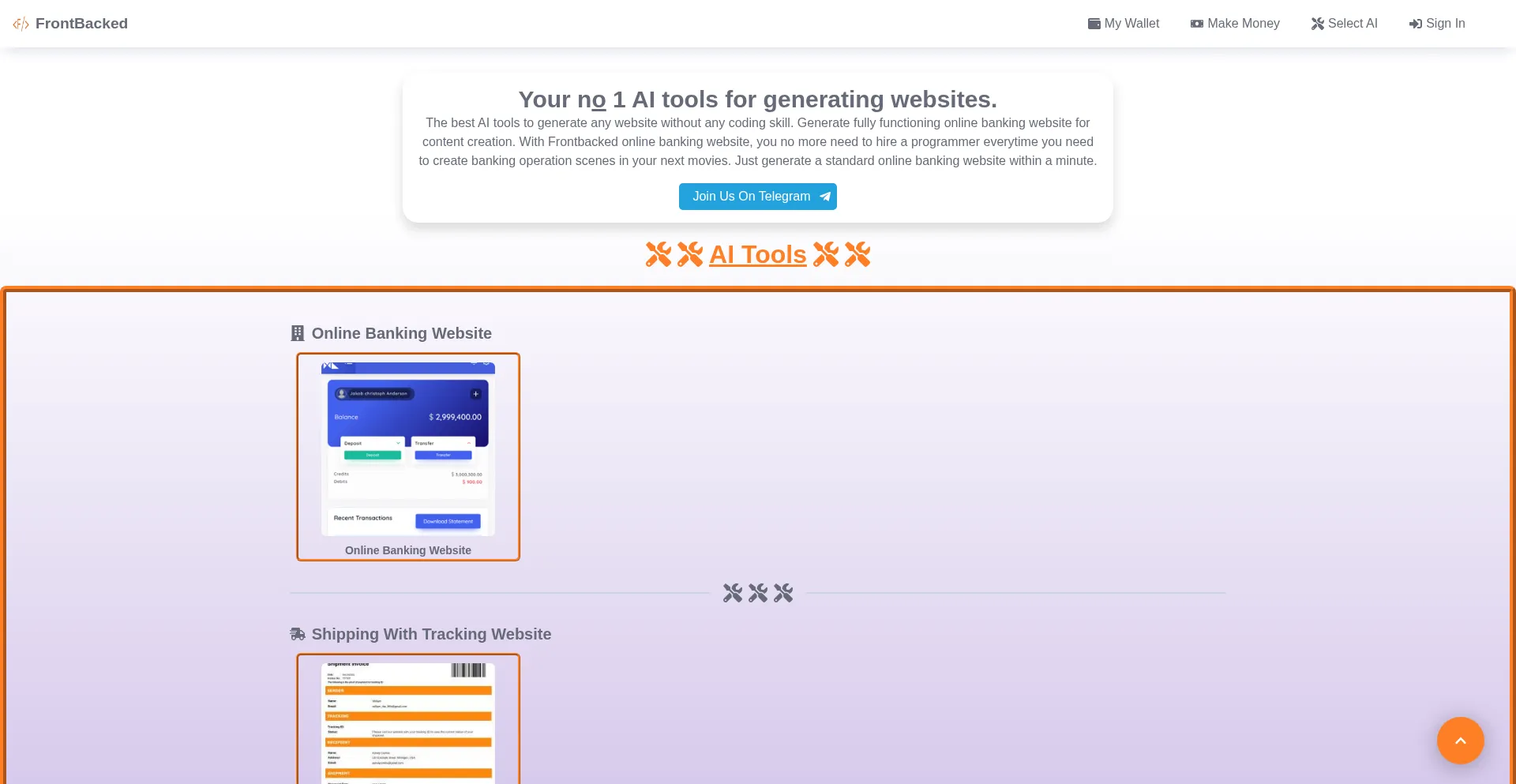 Website screenshot of Frontbacked.com