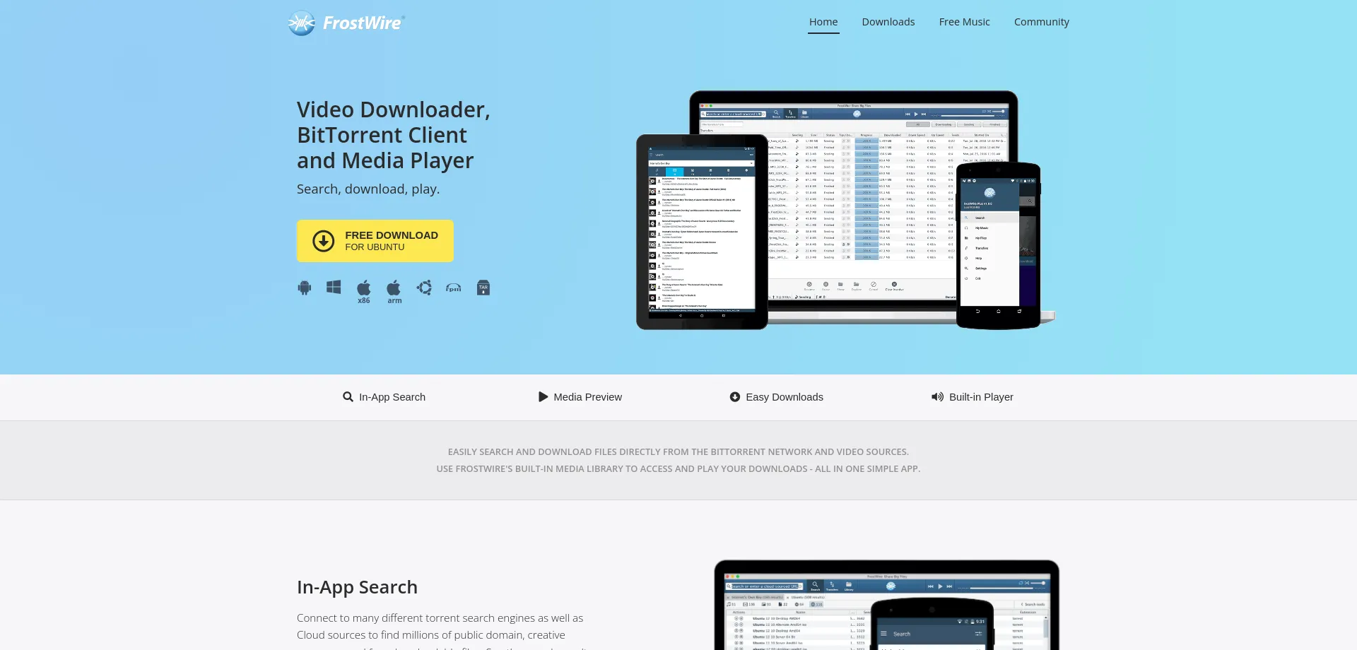 Website screenshot of Frostwire.com