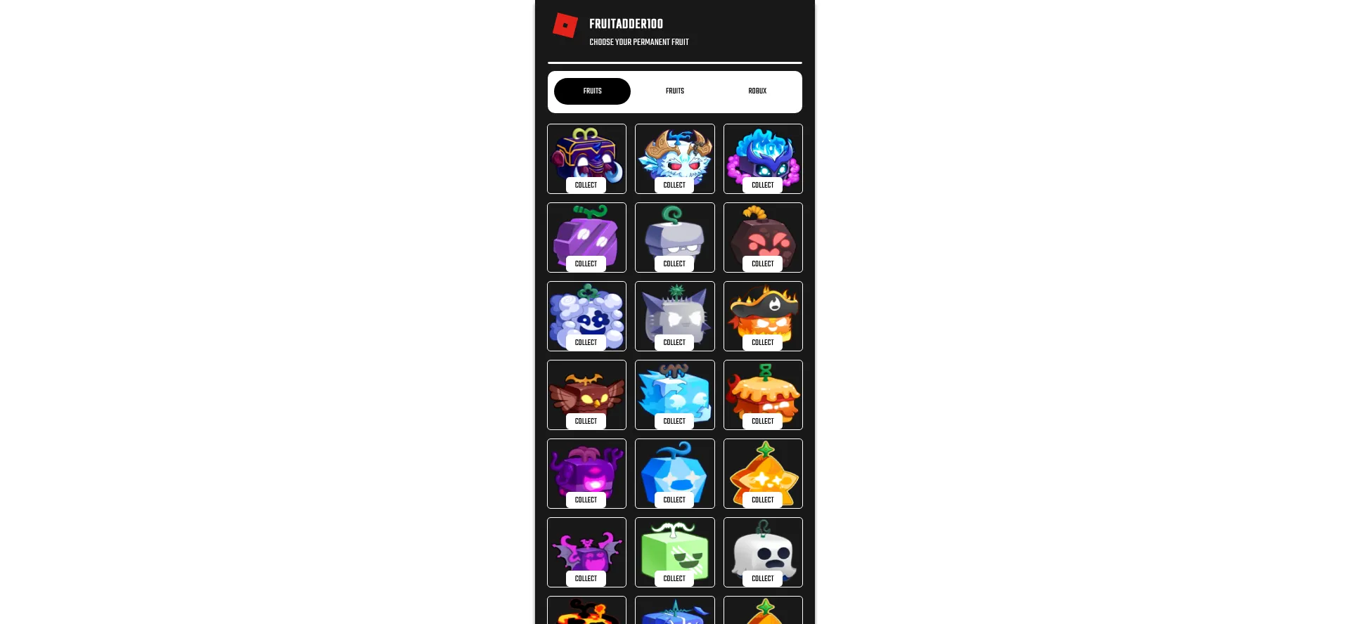 Website screenshot of Fruitadder100.shop