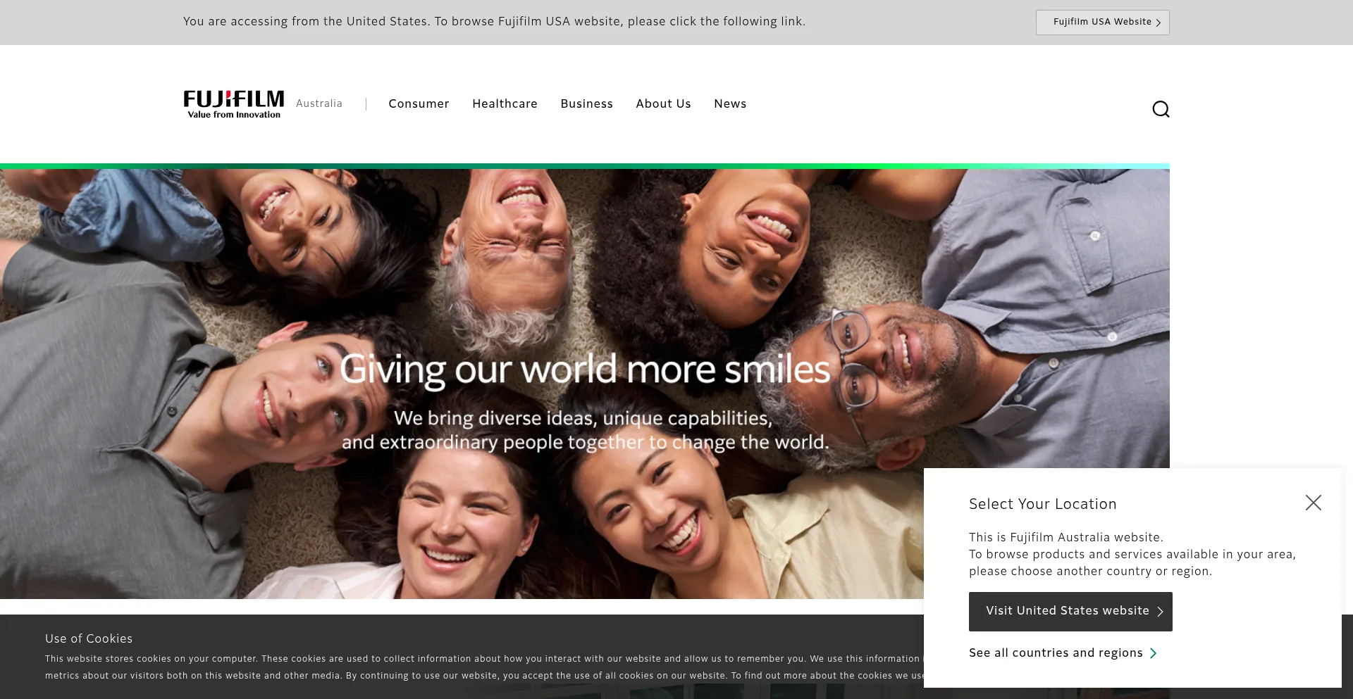 Website screenshot of Fujifilm.com.au