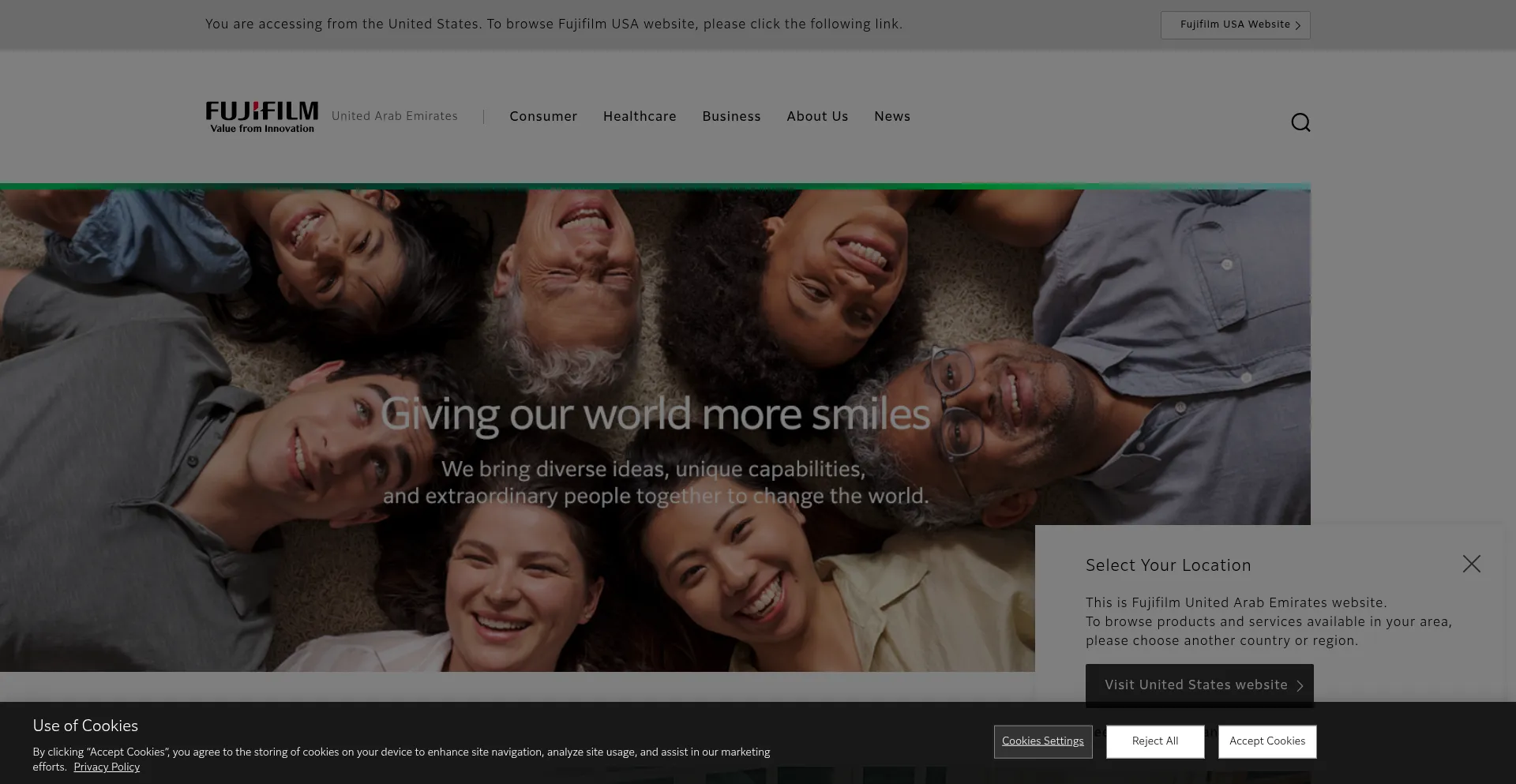 Website screenshot of Fujifilm-mea.com