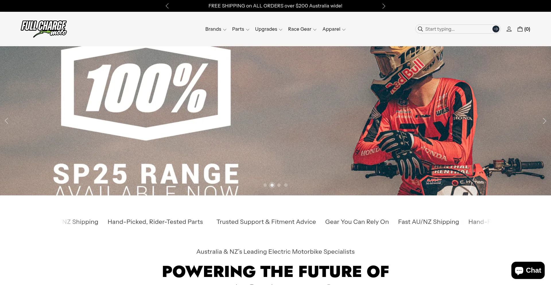 Website screenshot of Fullchargemoto.com.au