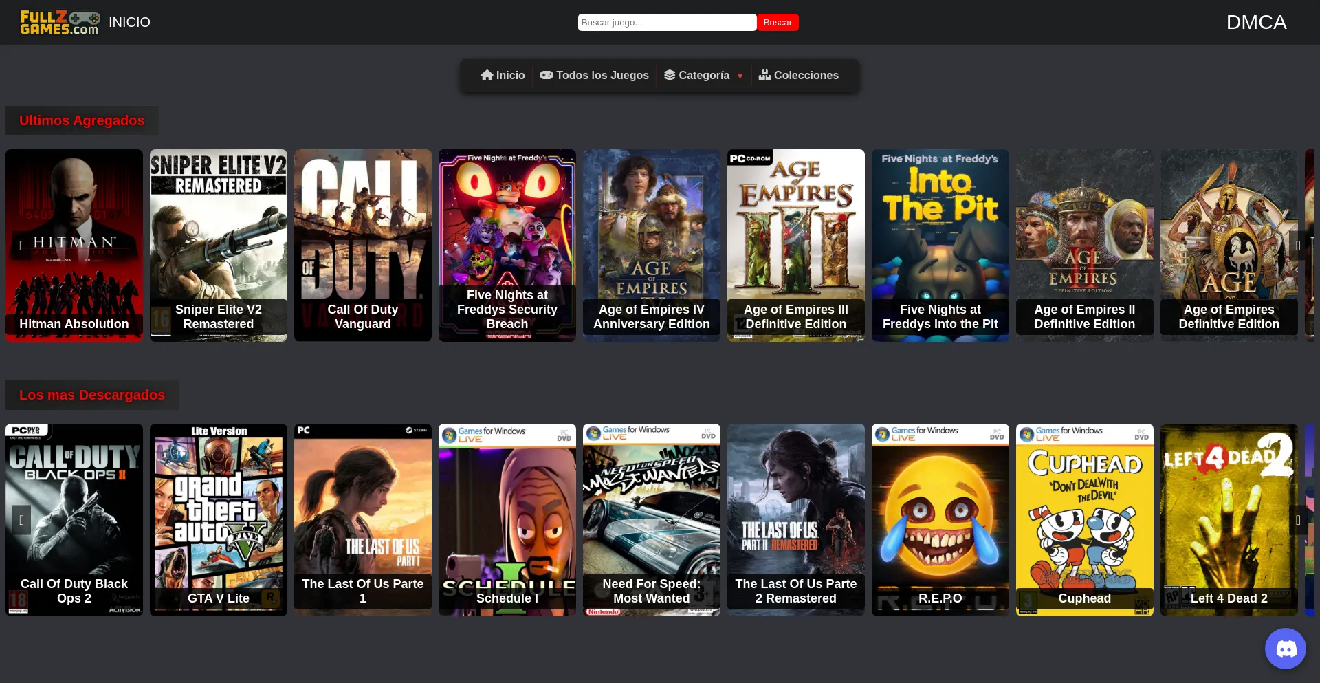 Website screenshot of Fullzgames.com