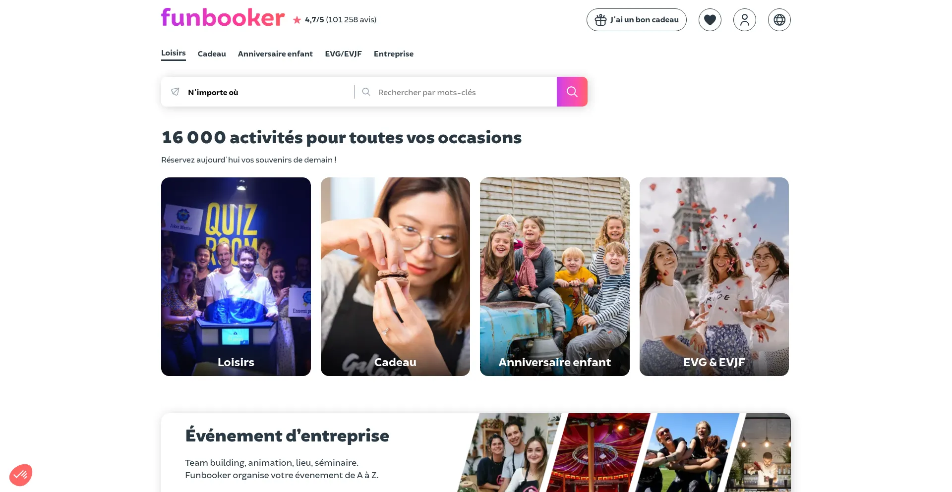 Website screenshot of Funbooker.com