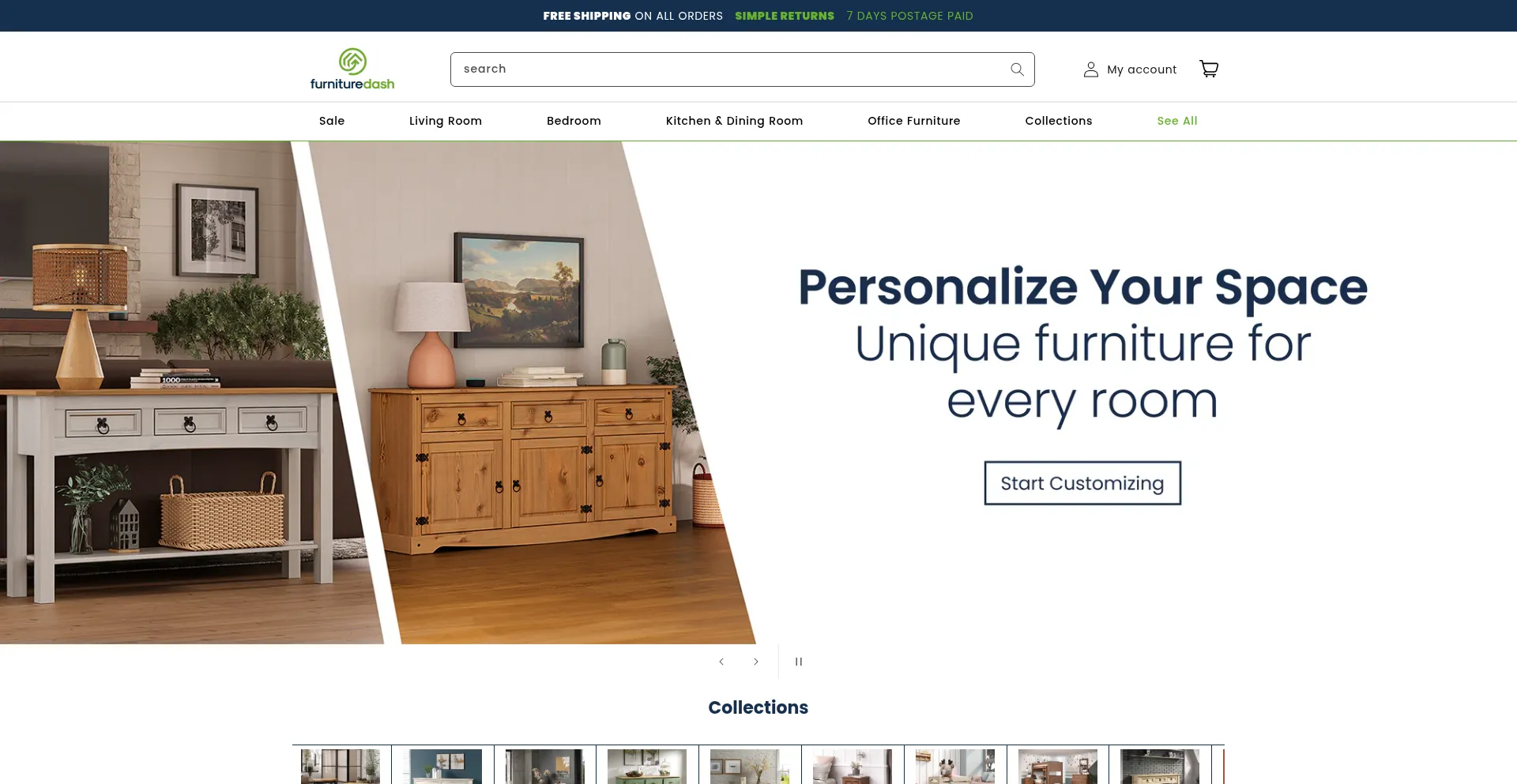 Website screenshot of Furnituredash.com
