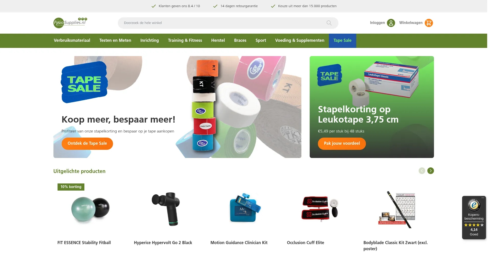 Website screenshot of Fysiosupplies.nl
