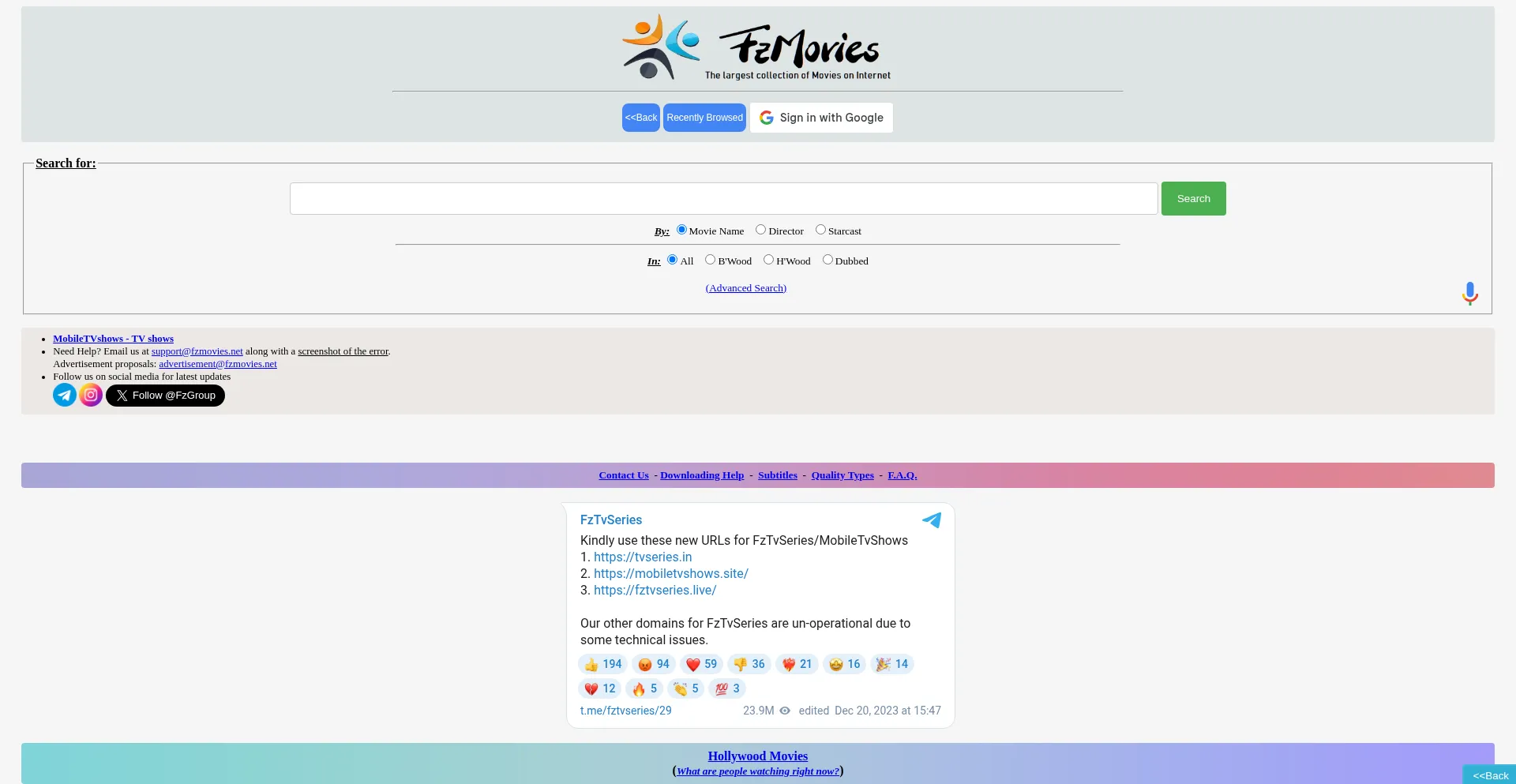 Website screenshot of Fzmovies.host