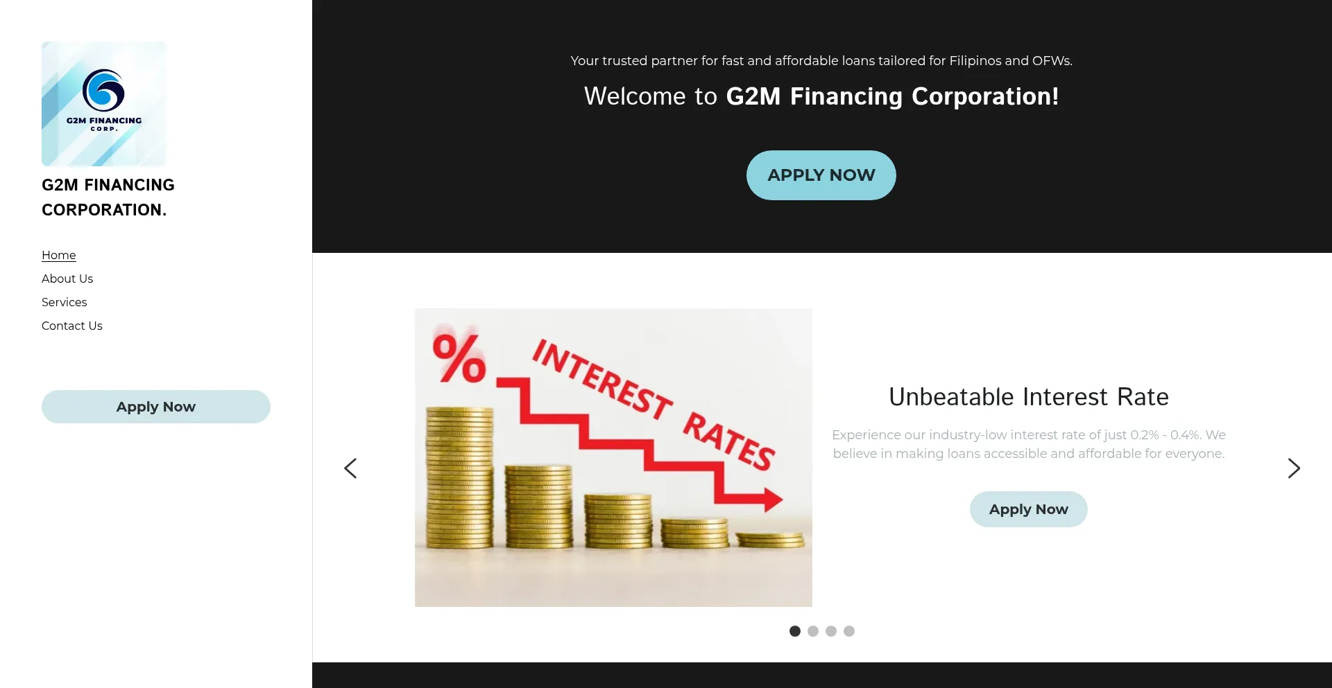 Website screenshot of G2mfinancingcorporation.com
