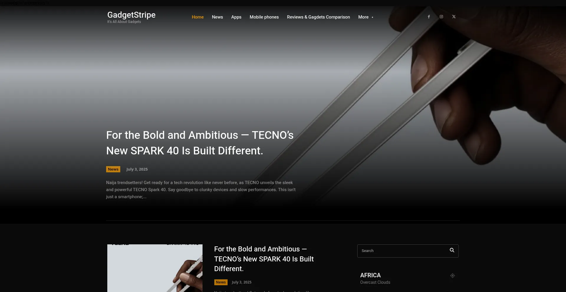 Website screenshot of Gadgetstripe.com