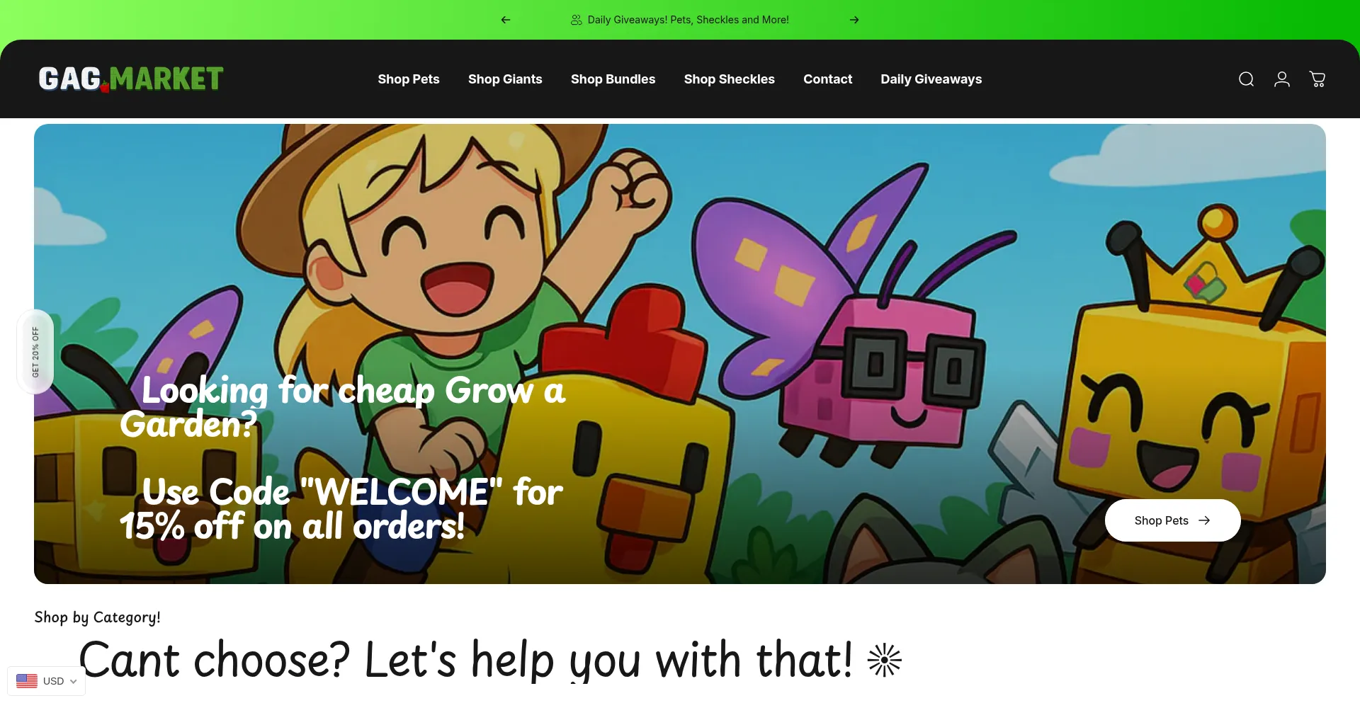 Website screenshot of Gag.market