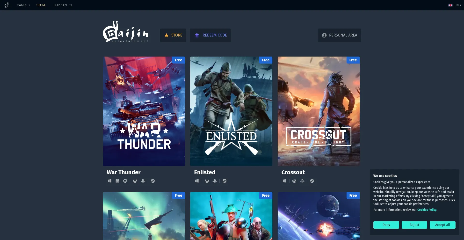 Website screenshot of Gaijin.net