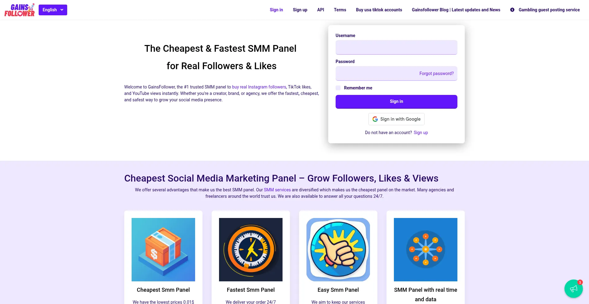 Website screenshot of Gainsfollower.com
