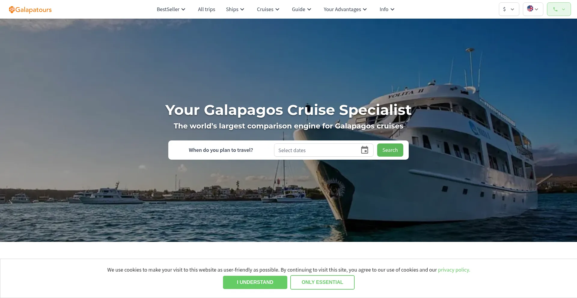 Website screenshot of Galapatours.com