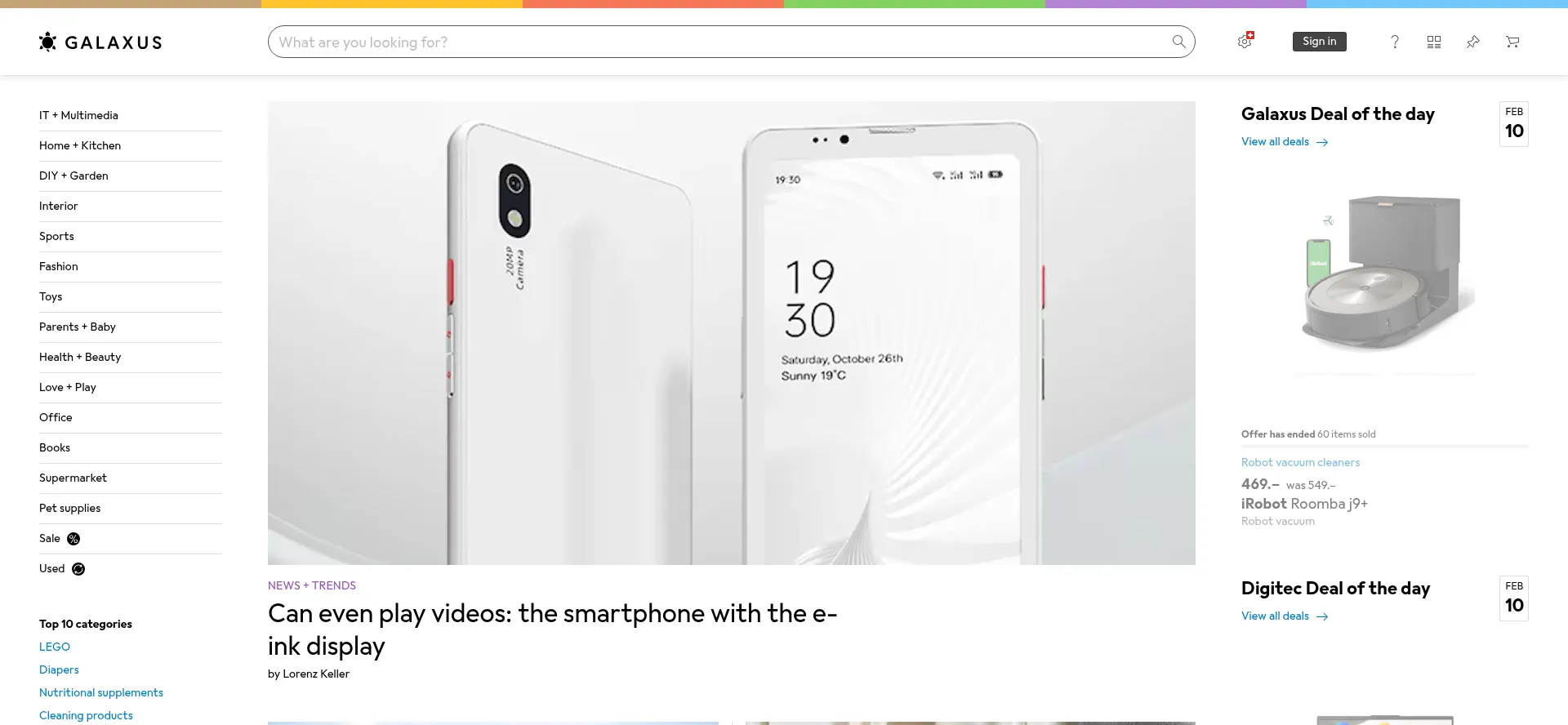Website screenshot of Galaxus.ch