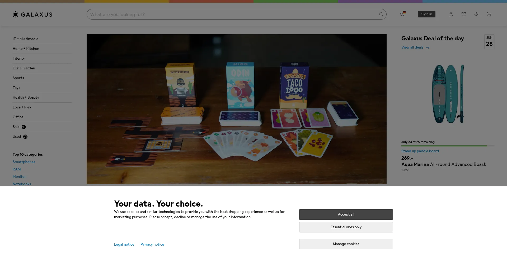 Website screenshot of Galaxus.de