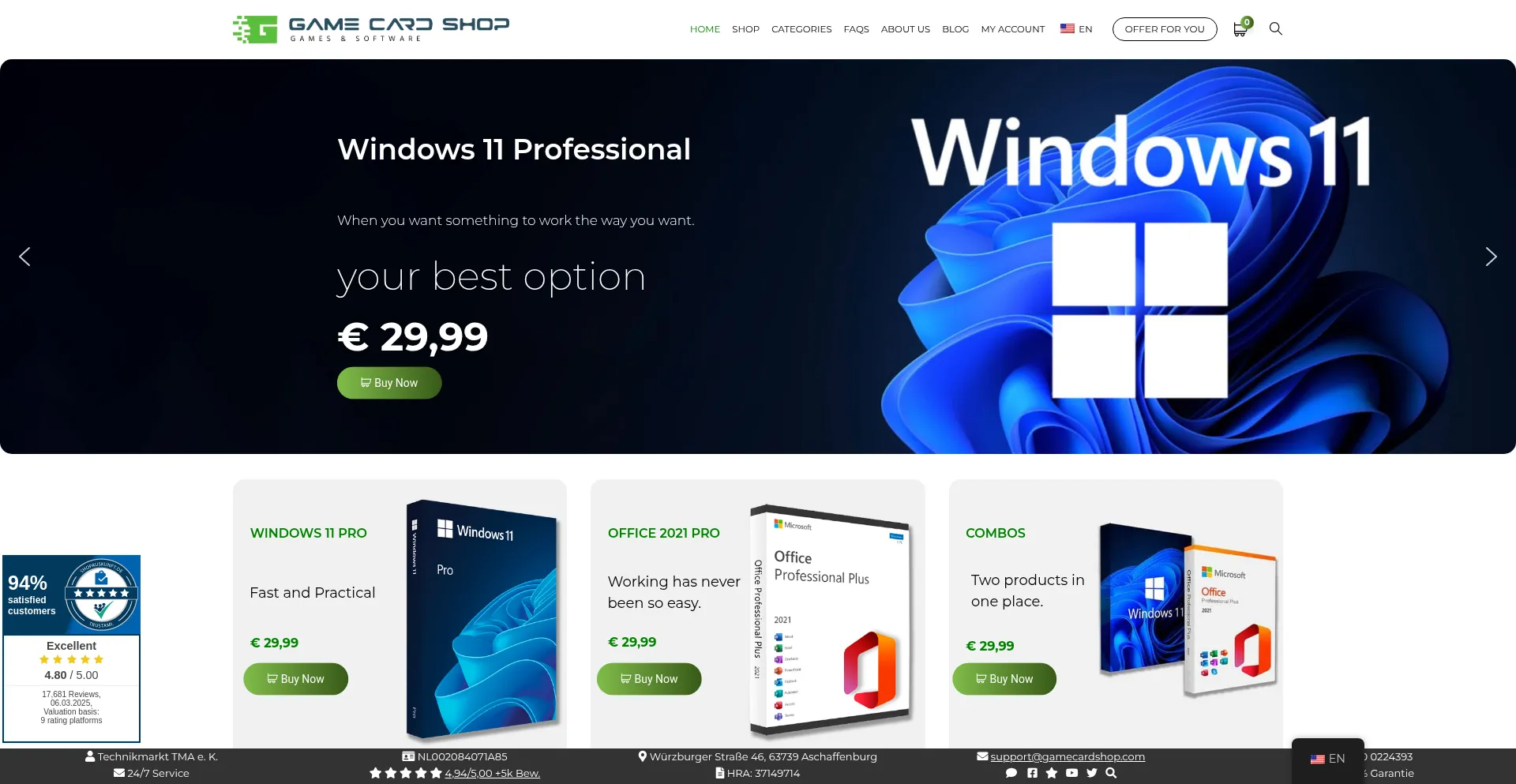 Website screenshot of Gamecardshop.com