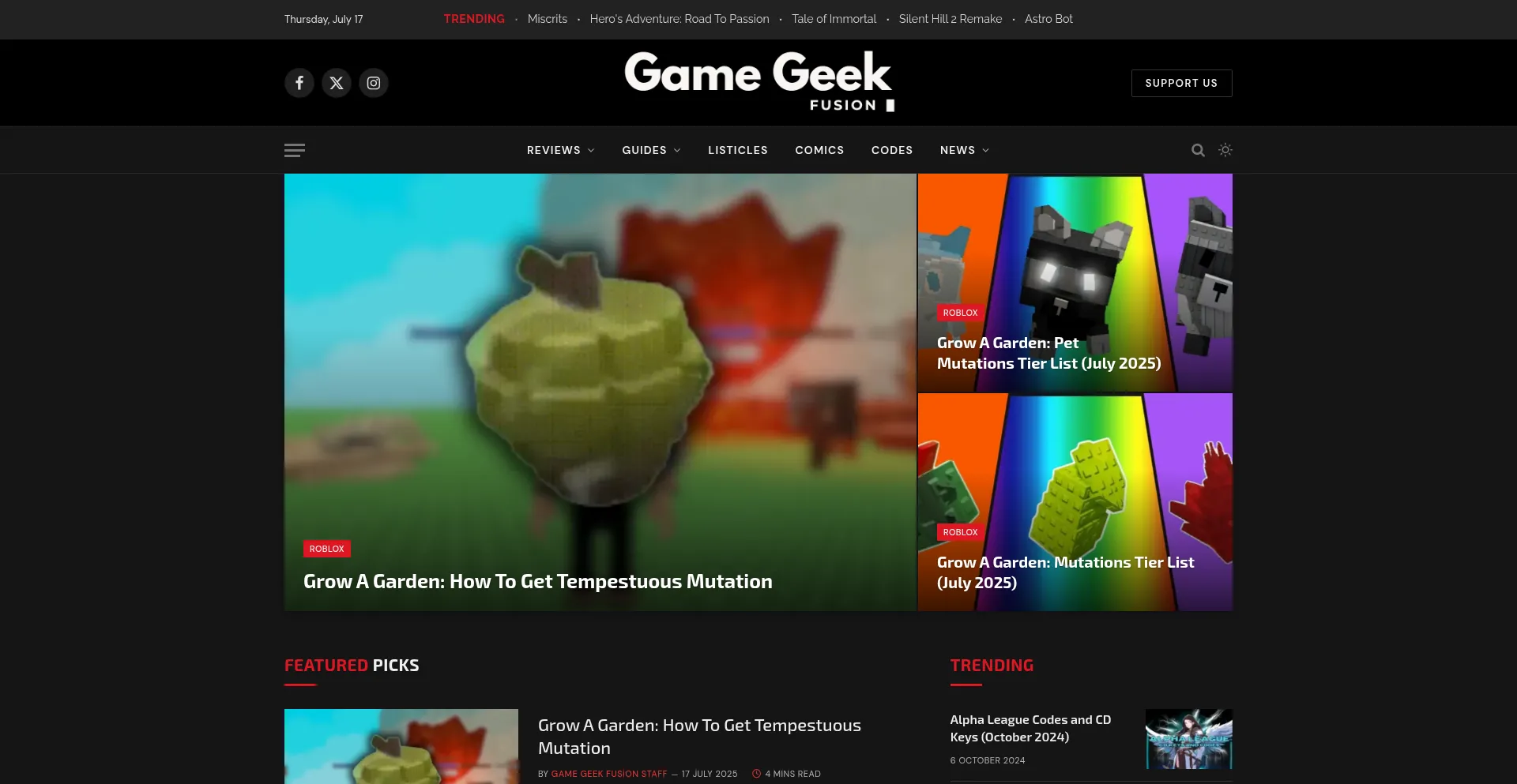 Website screenshot of Gamegeekfusion.com